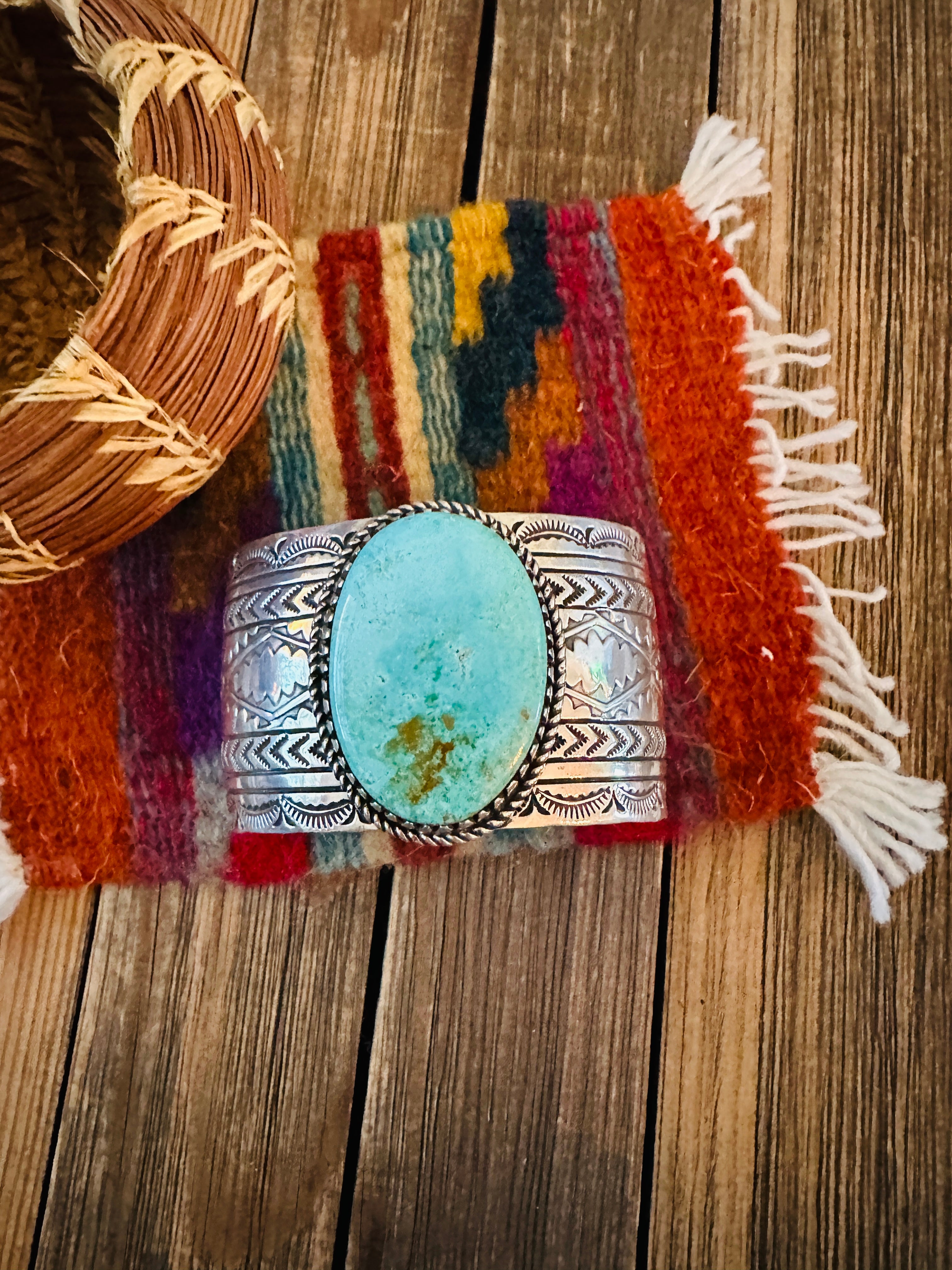 Handcrafted Pilot Mountain Turquoise & Sterling Silver Cuff Bracelet