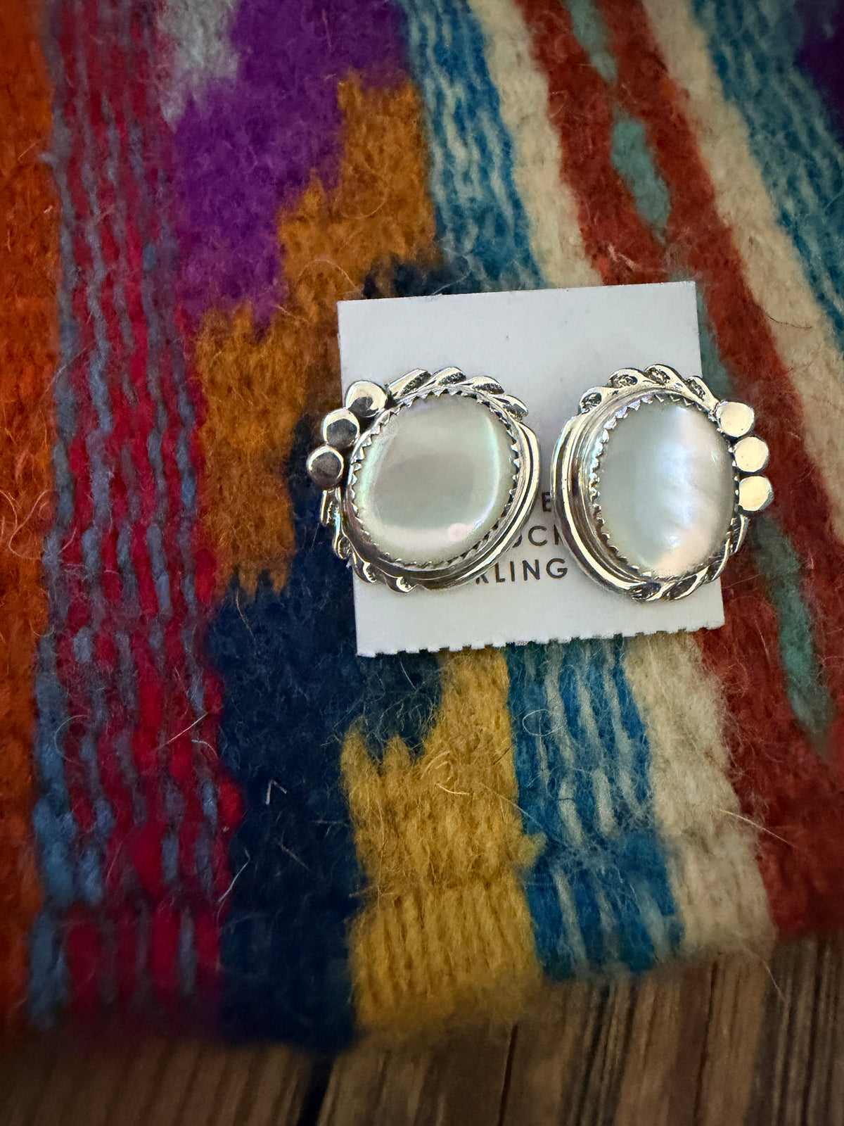 Handcrafted Sterling Silver and Mother of Pearl Stud Earrings