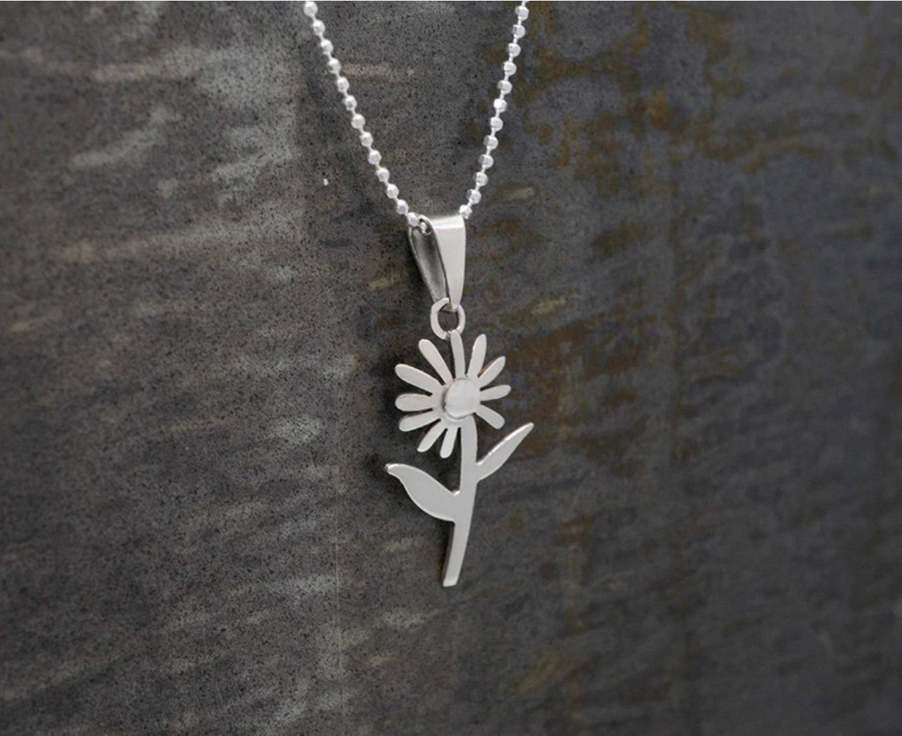 Flower on Stem Pendant Necklace