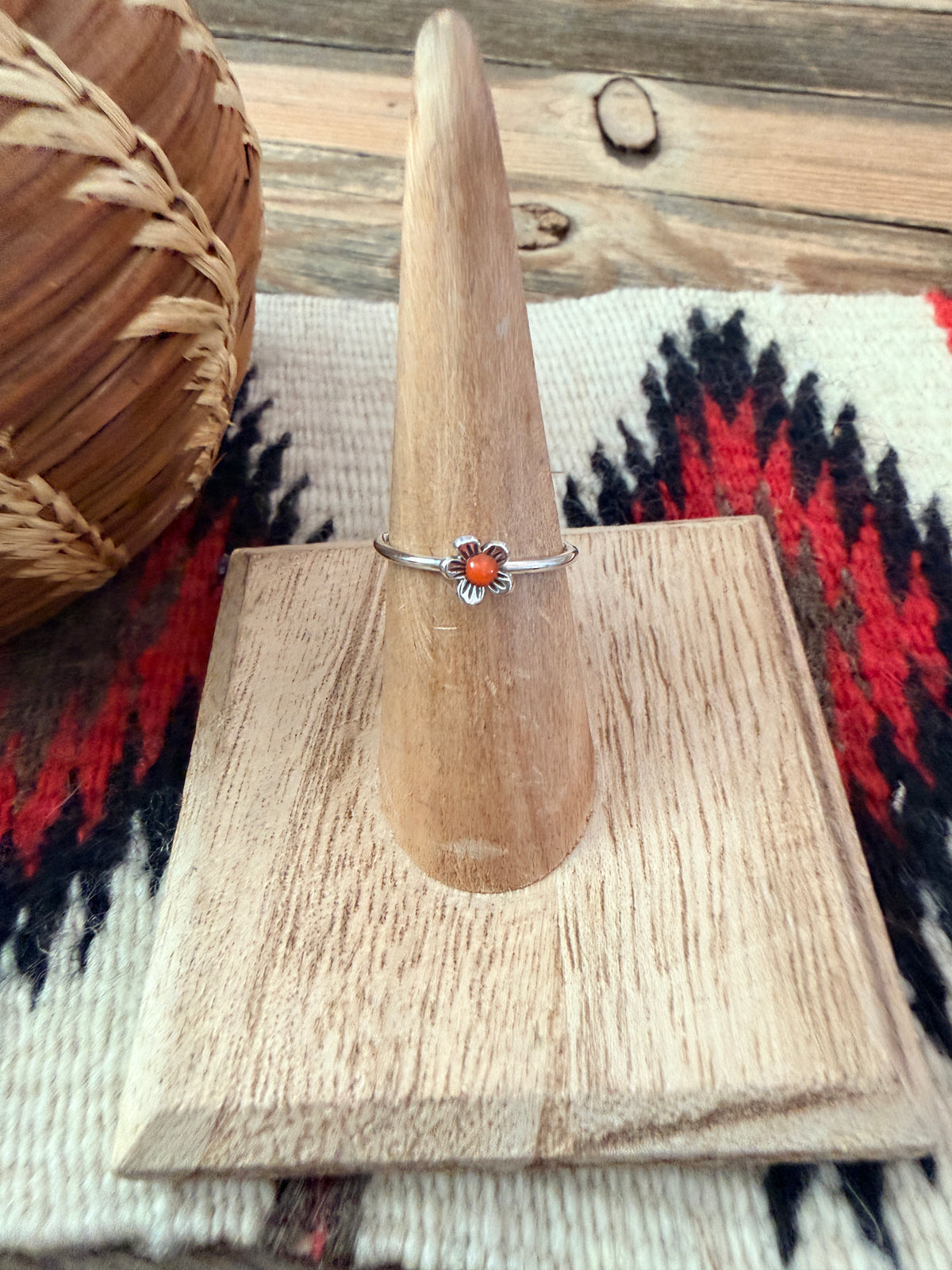 Handmade Sterling Silver & Carnelian Adjustable Flower Ring