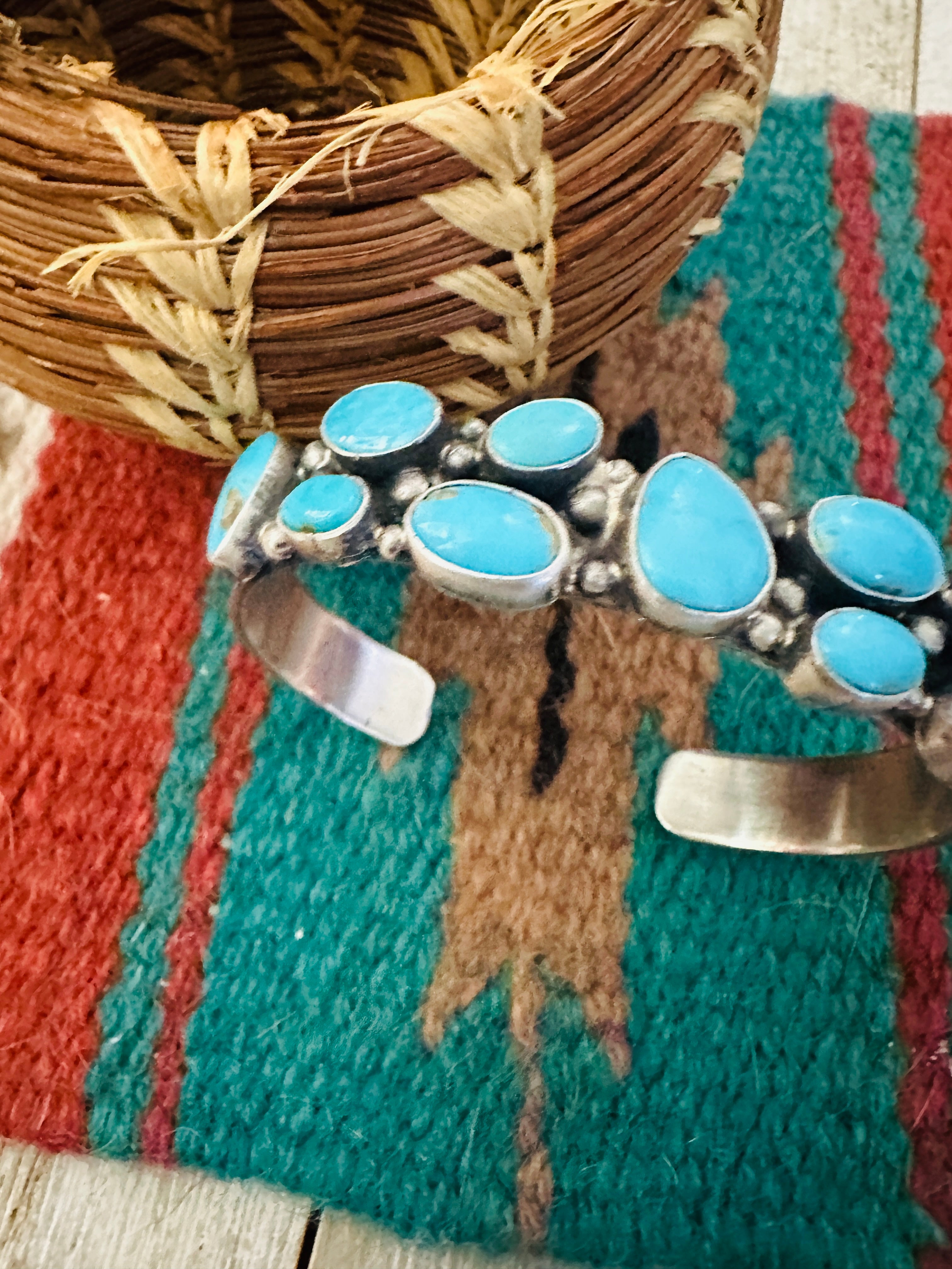 Handcrafted Turquoise & Sterling Silver Cuff Bracelet by Bobby Johnson