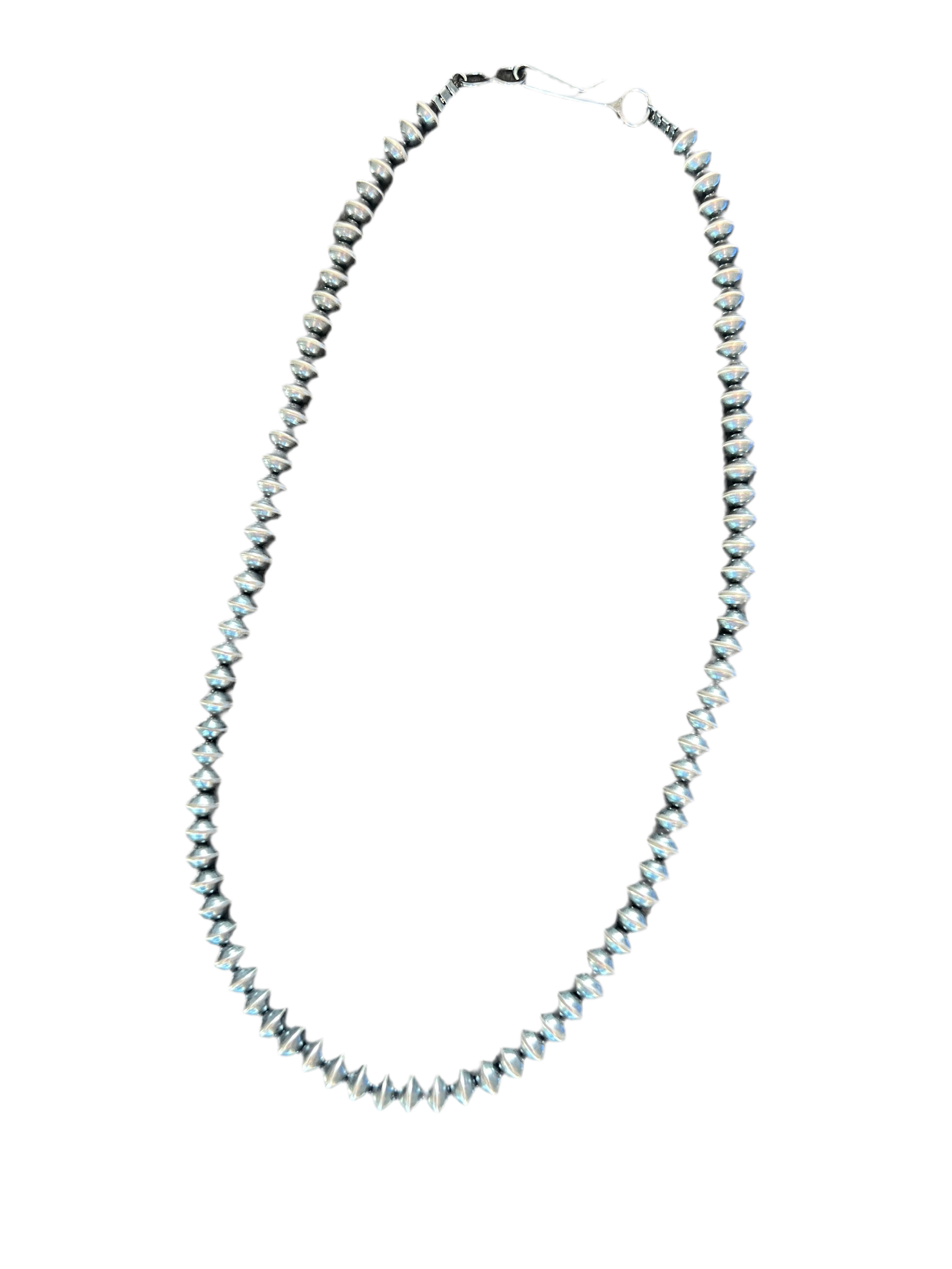 Vinita Cowboy 6.5mm Handmade Sterling Silver Navajo Saucer Pearl Necklaces, 20 inches