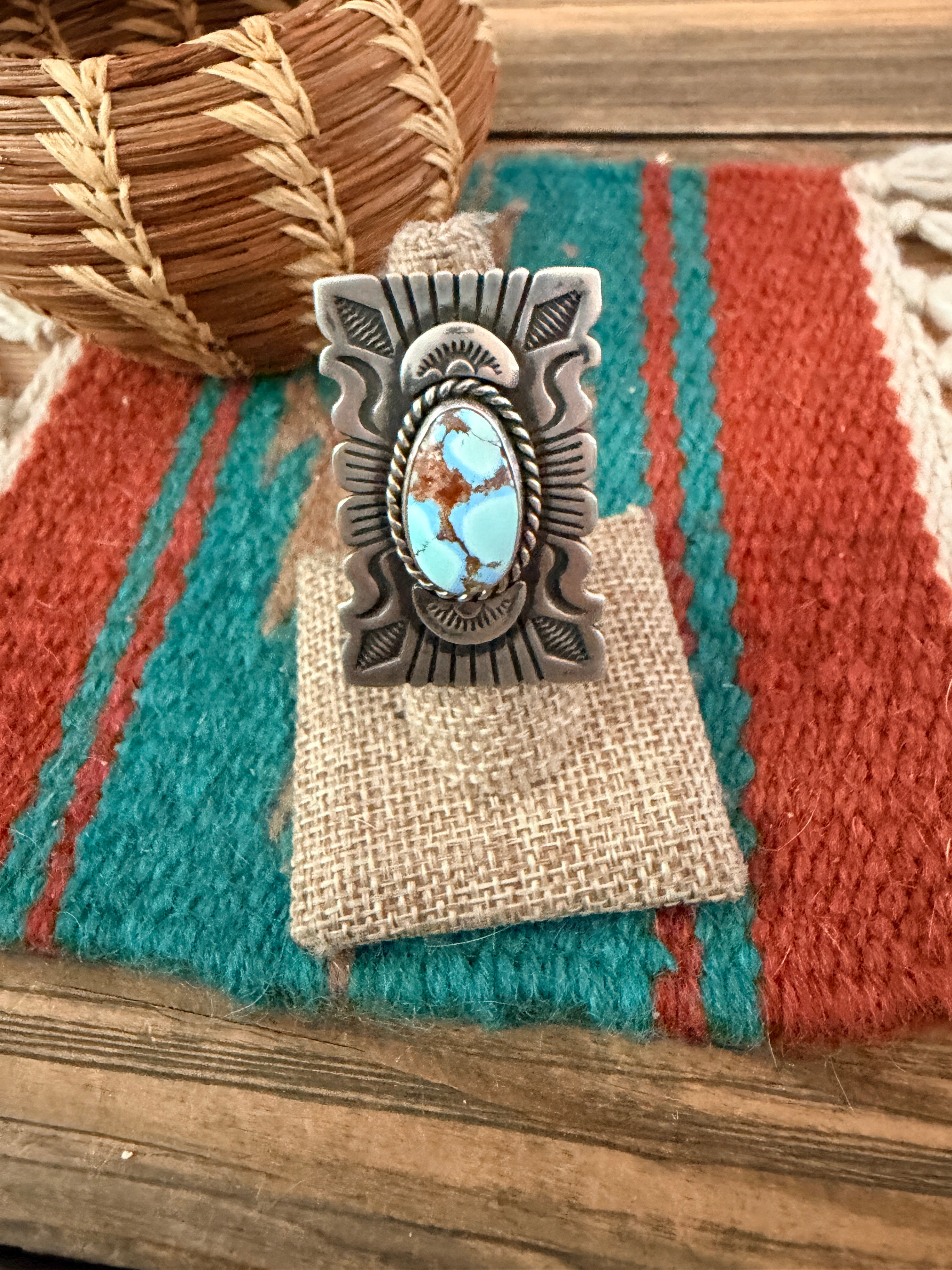 Handcrafted Golden Hills Turquoise & Sterling Silver Ring Size 7 by John Nelson