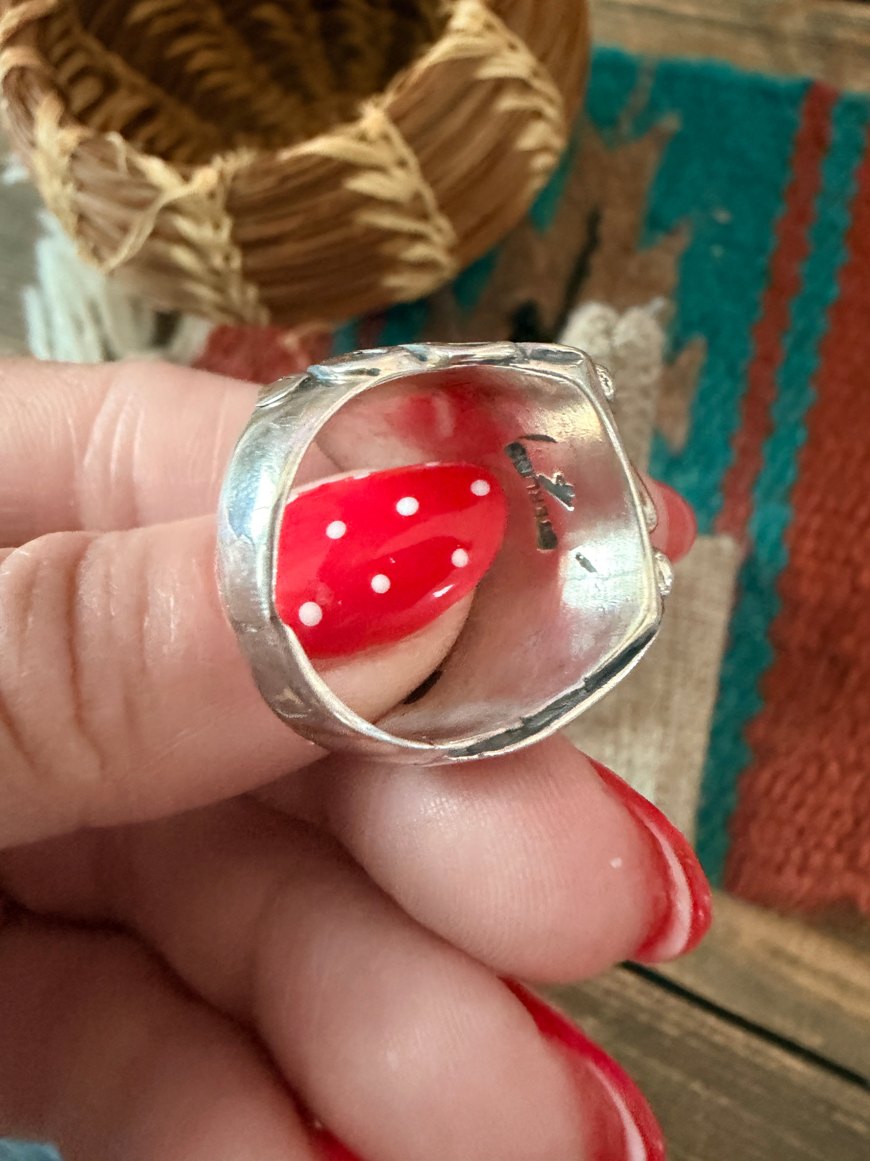 Handcrafted Turquoise, Coral & Sterling Silver Ring