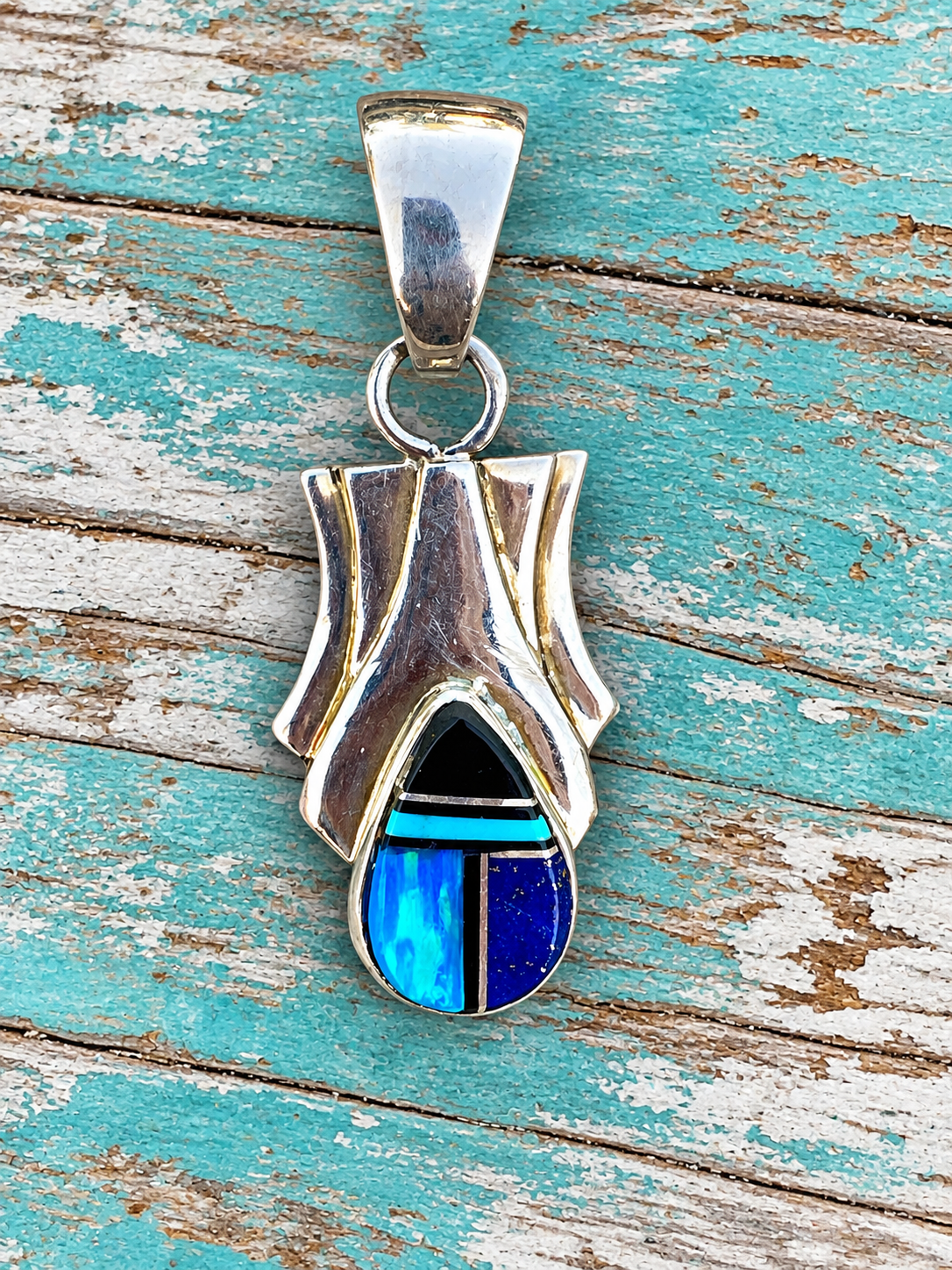 Handcrafted Lapis, Turquoise Blue Opal Pendant