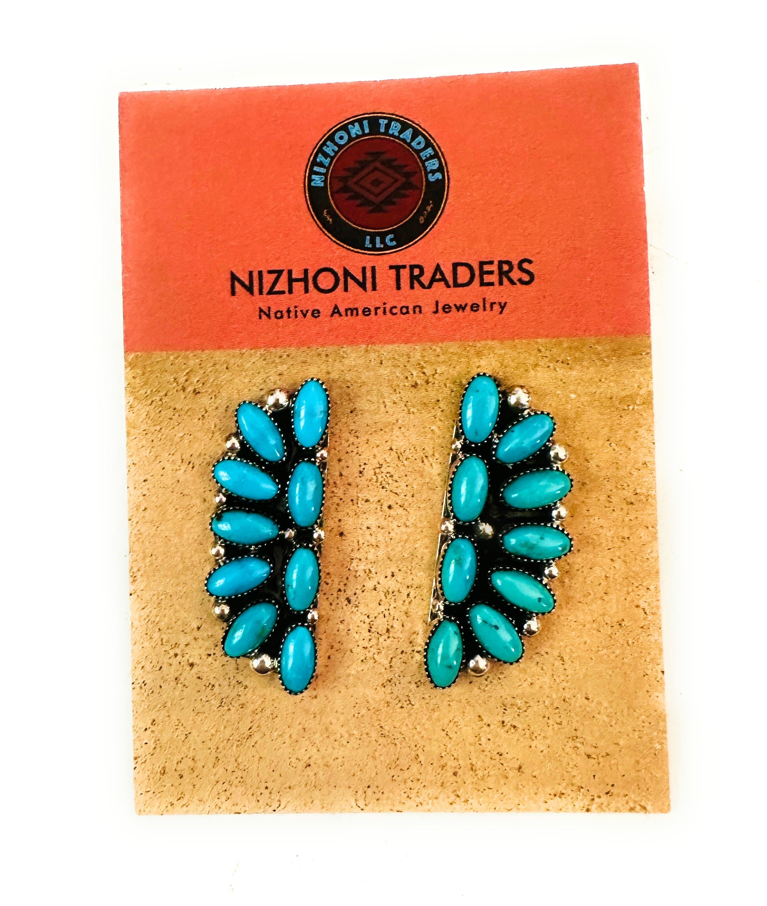 Handcrafted Sleeping Beauty Turquoise and Sterling Silver Cluster Earrings