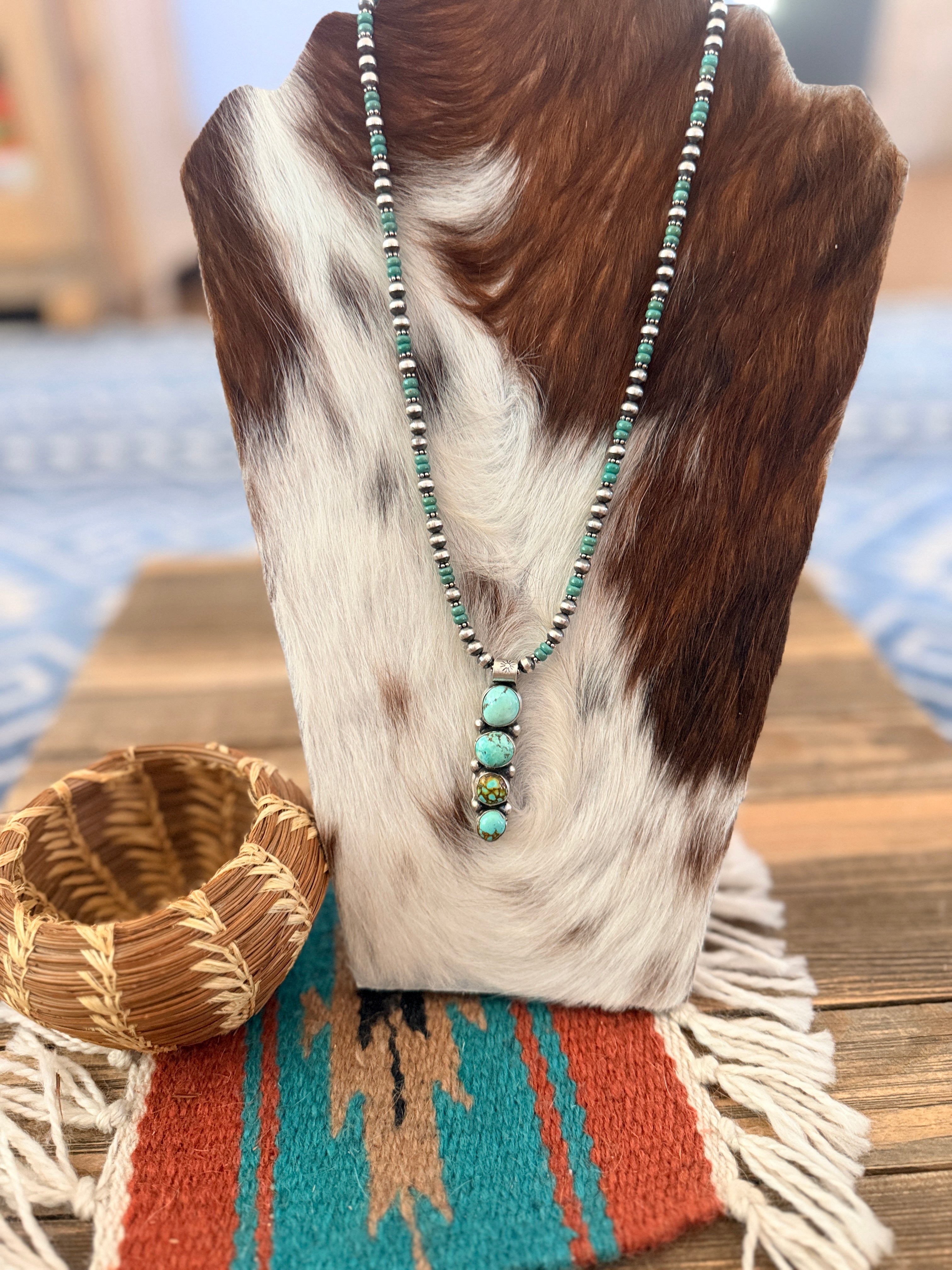 Handcrafted Turquoise & Sterling Silver Cluster Beaded Necklace