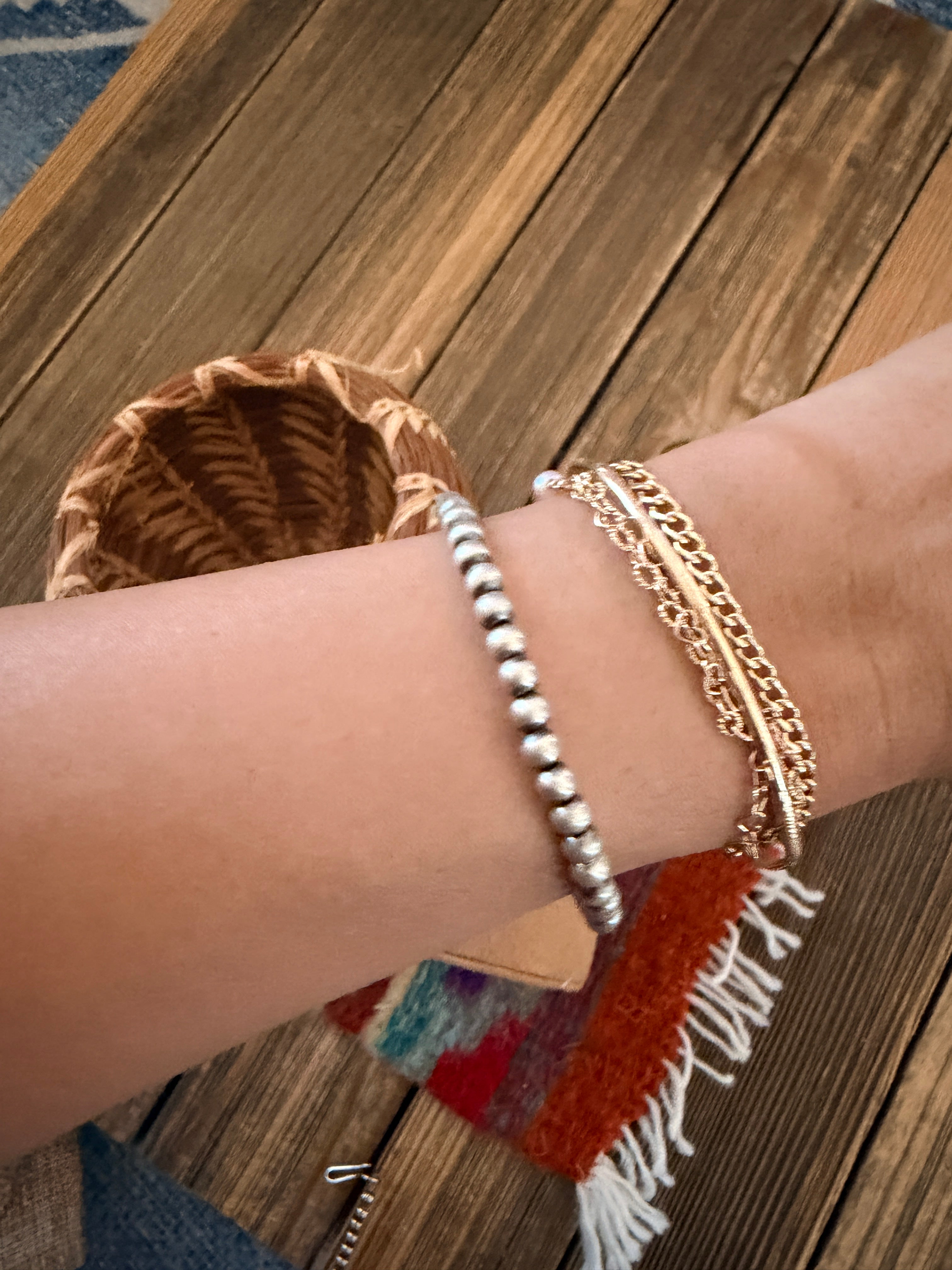 Handcrafted 4mm Sterling Silver Pearl Beaded Bracelet