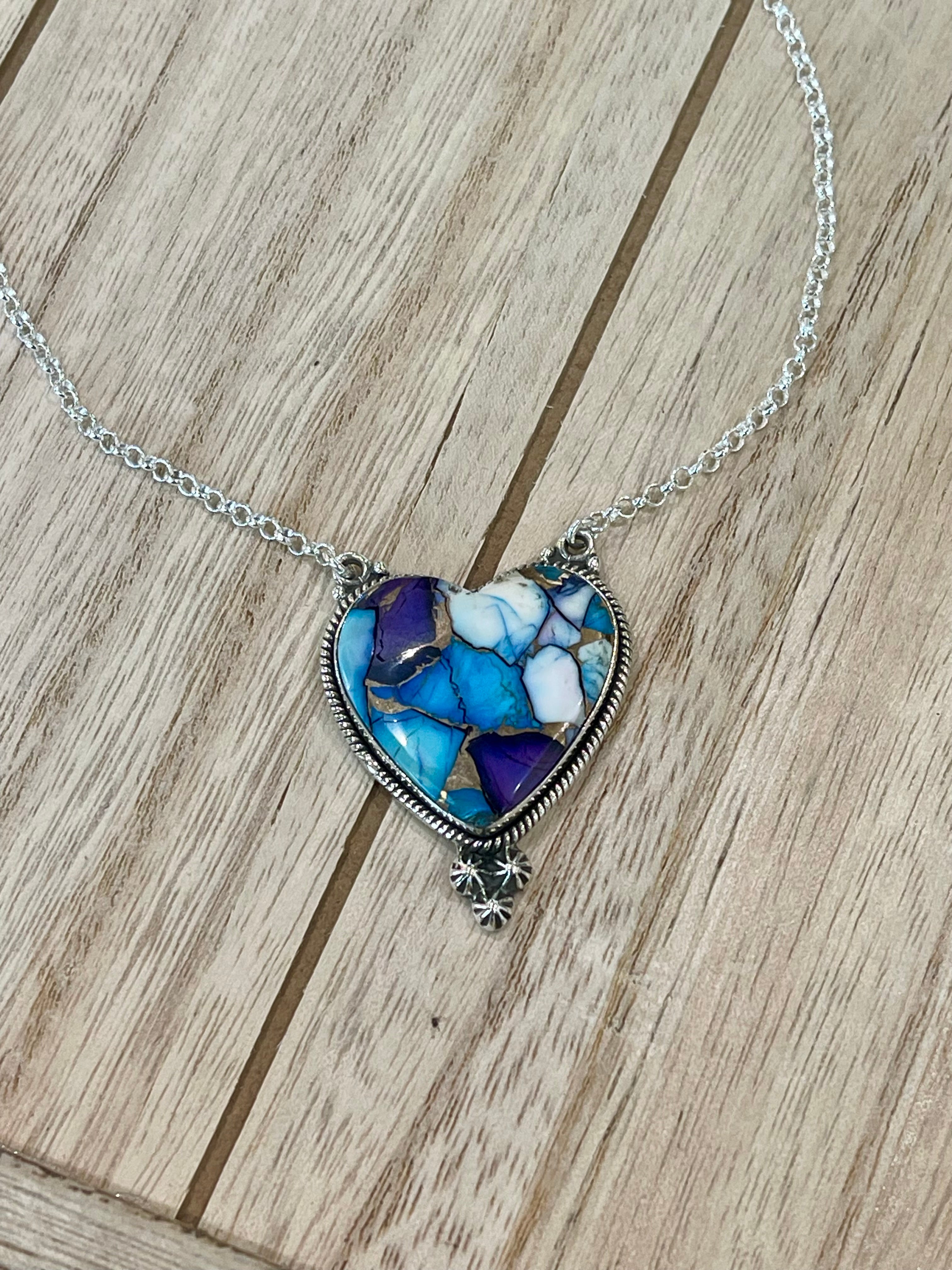 Handmade Sterling Silver & Purple Dream Mojave Heart Necklace