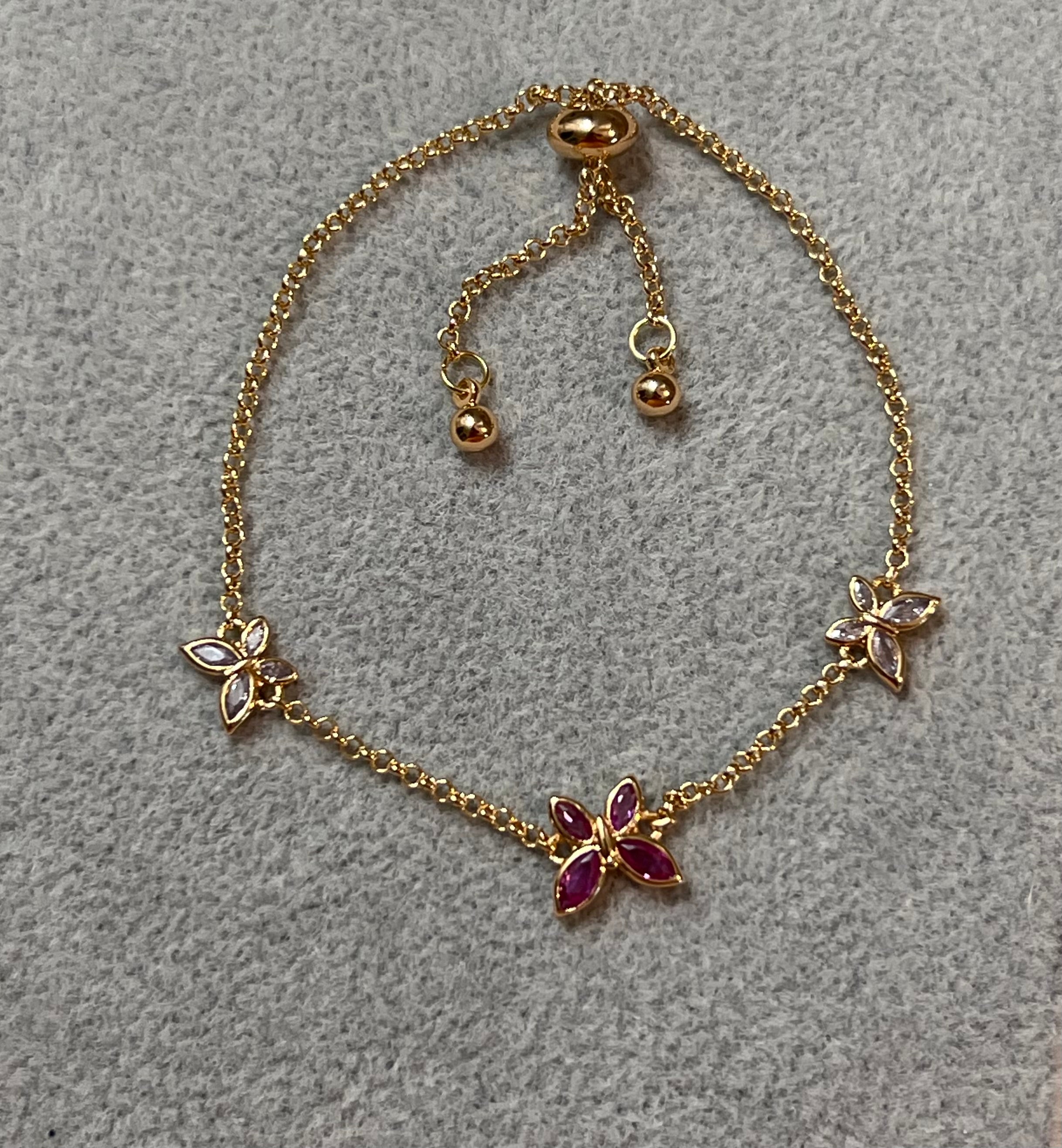 Caria CZ Butterfly Gold Plated Bolo Bracelet