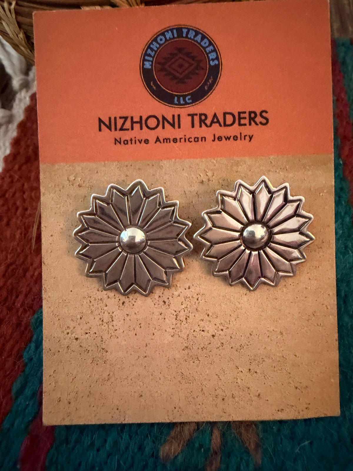 Old Pawn Handcrafted Sterling Silver Flower Post Earrings