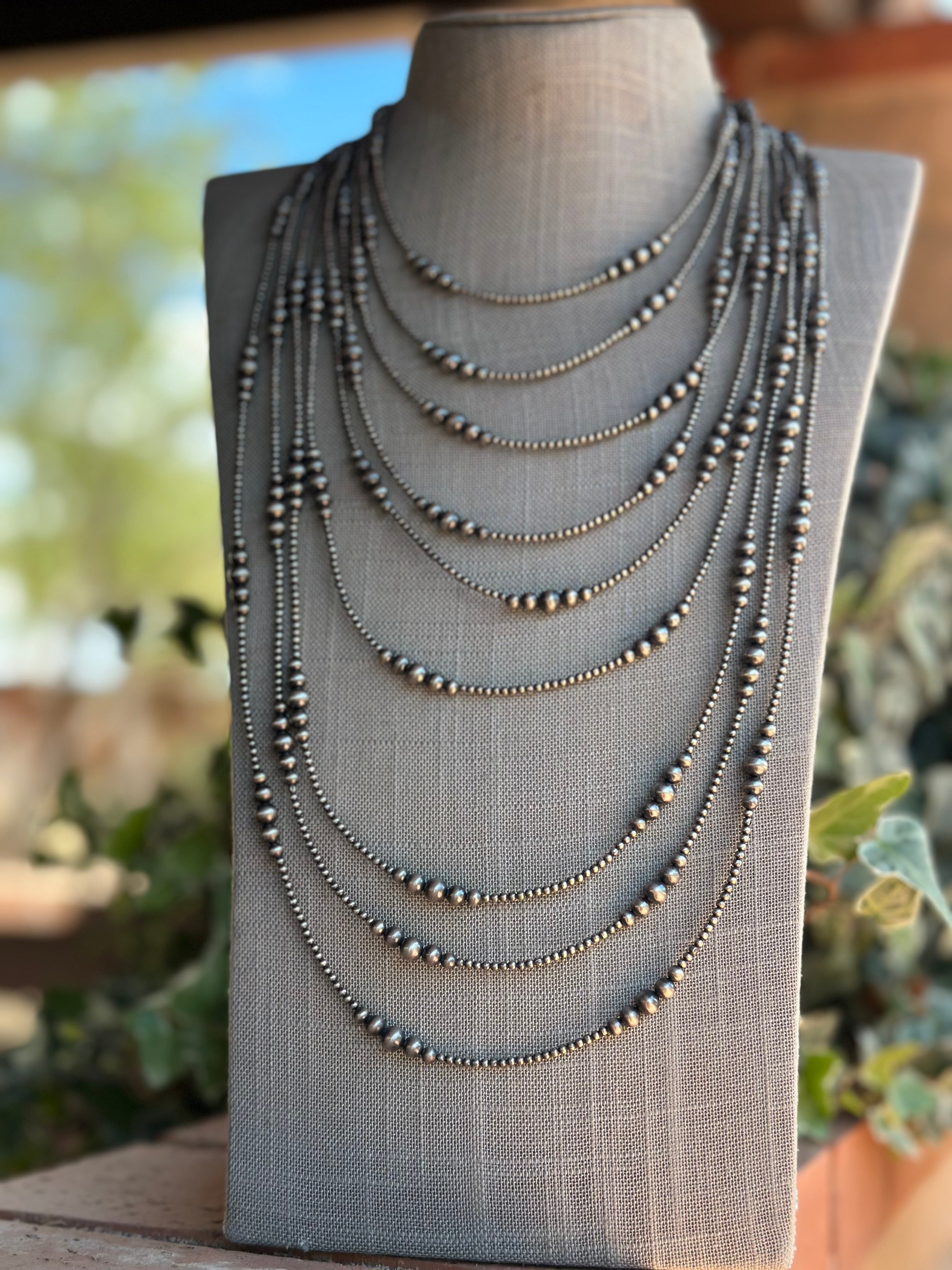 Handmade Graduated Sterling Silver Graduated Bead Beaded Necklace