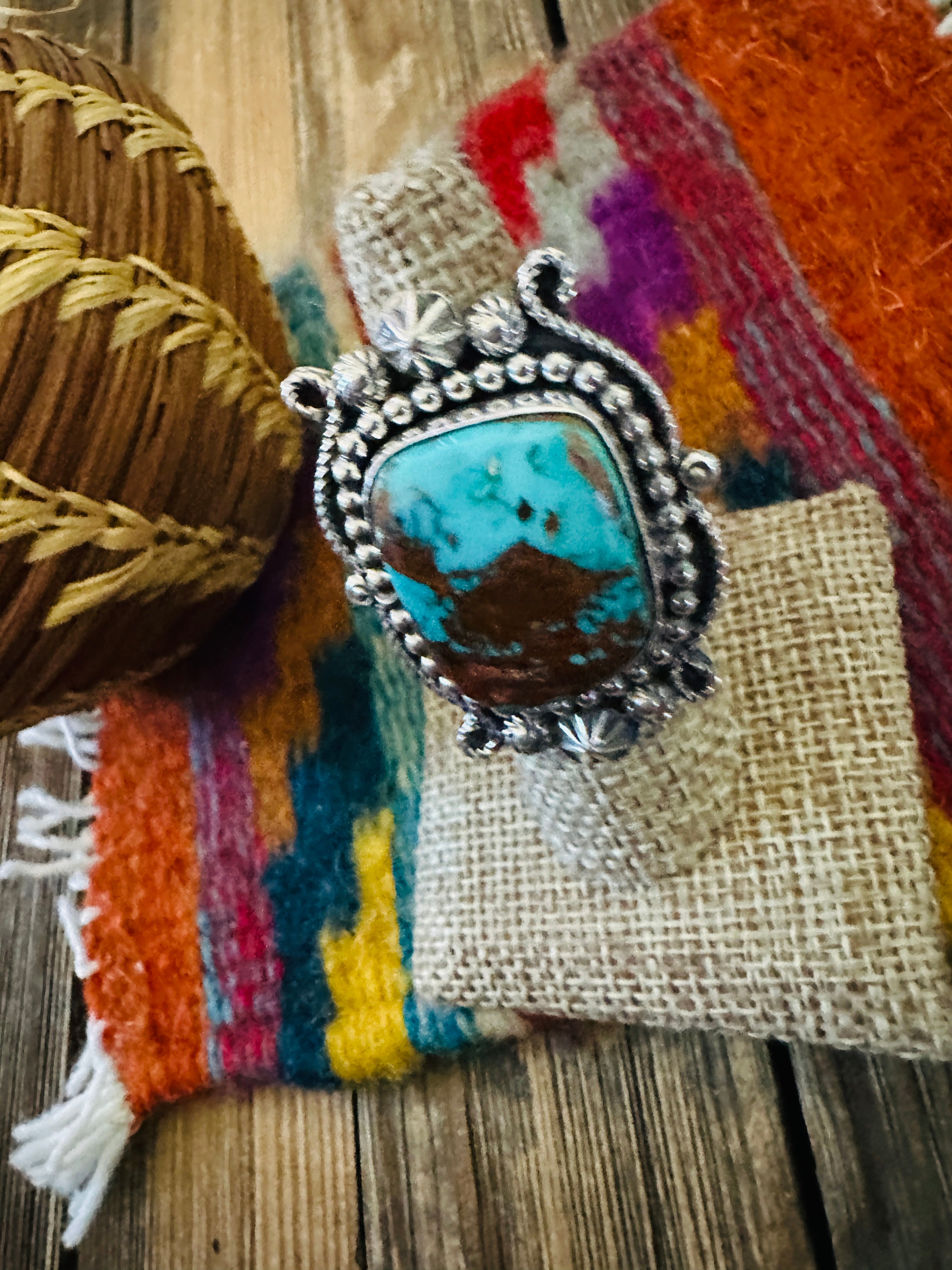 Handcrafted Pilot Mountain Turquoise & Sterling Silver Heart Ring 7 by Rosella Paxson