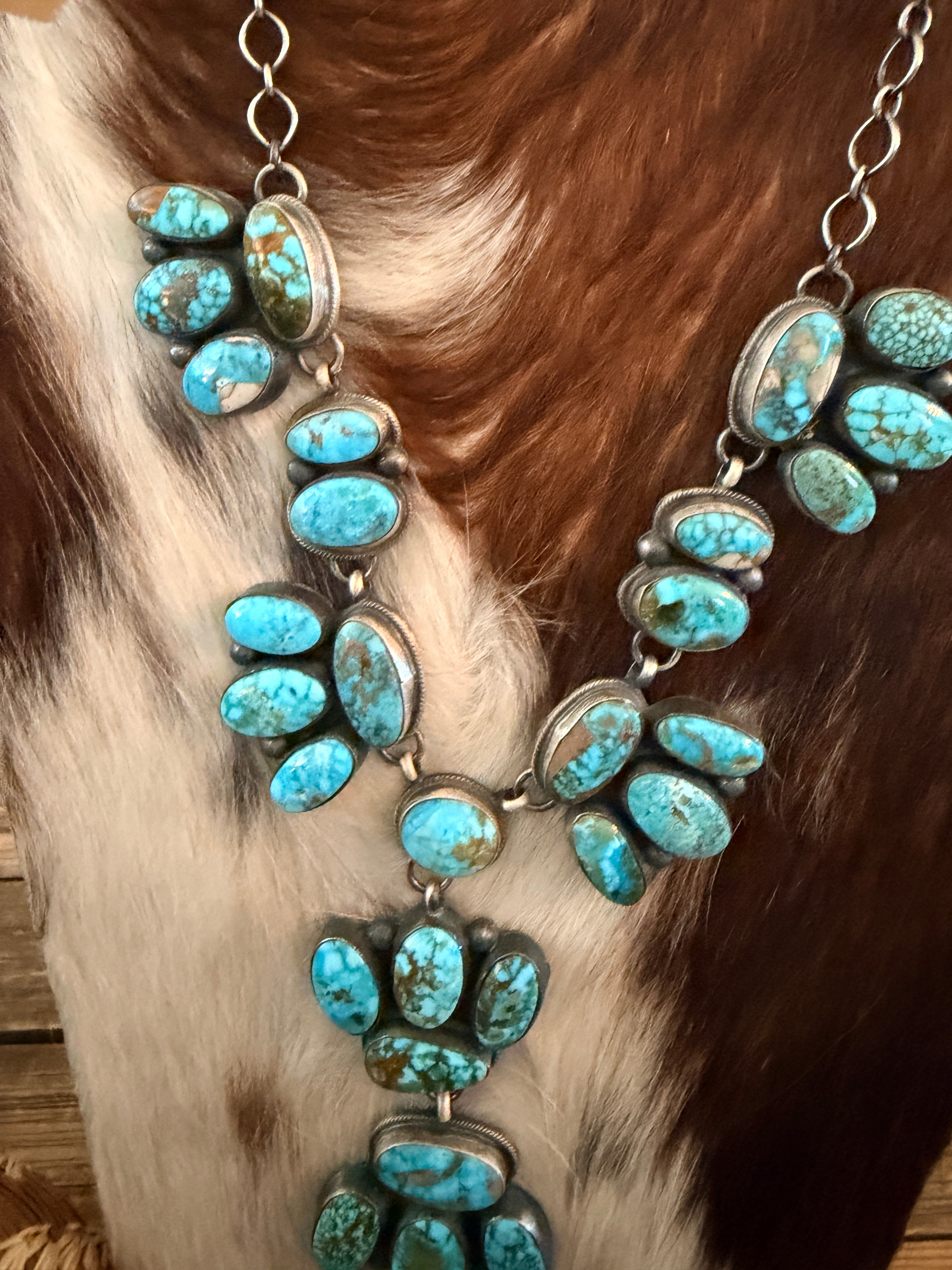 Handcrafted Blue Gem Turquoise & Sterling Silver Necklace and Earring Set by Bobby Johnson