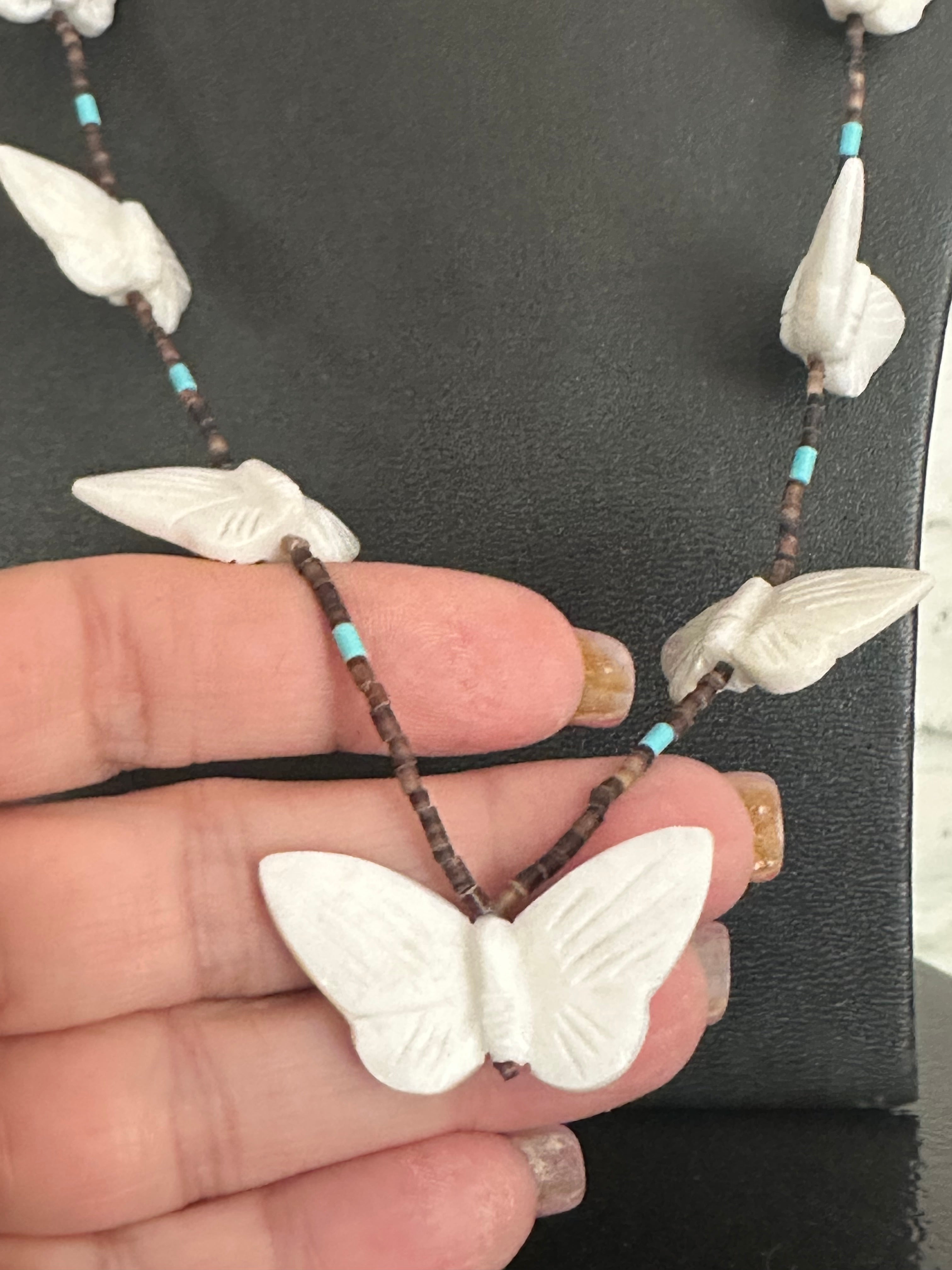 Handcrafted Multi Stone & Heishi Beaded Butterfly Fetish Necklace