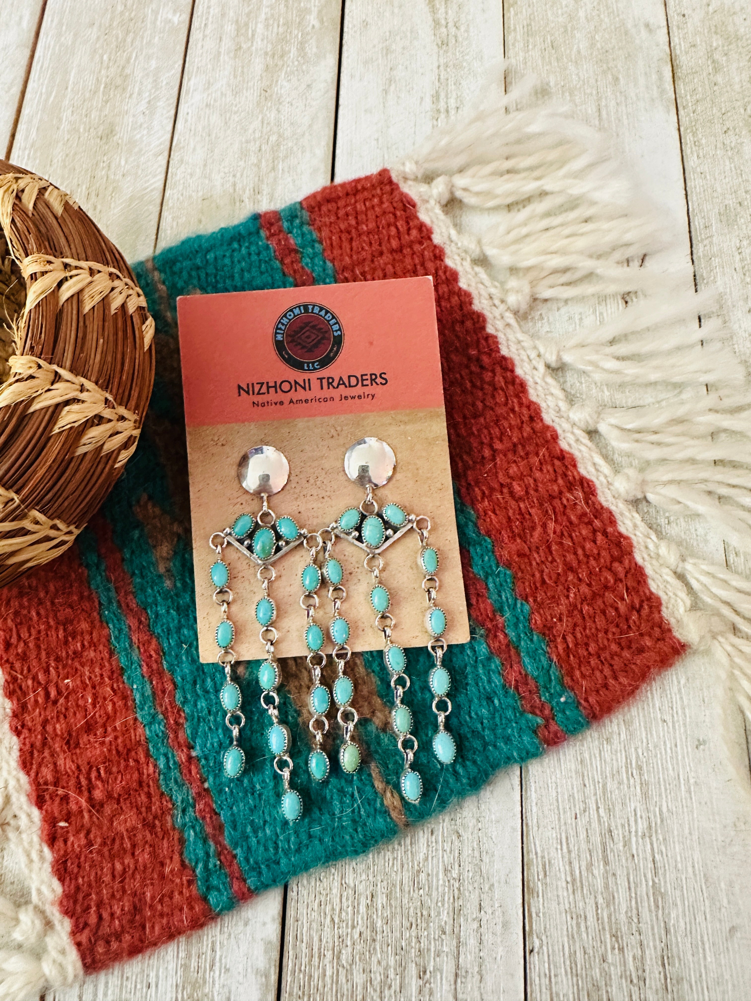 Handcrafted Turquoise & Sterling Silver Chandelier Dangle Earrings