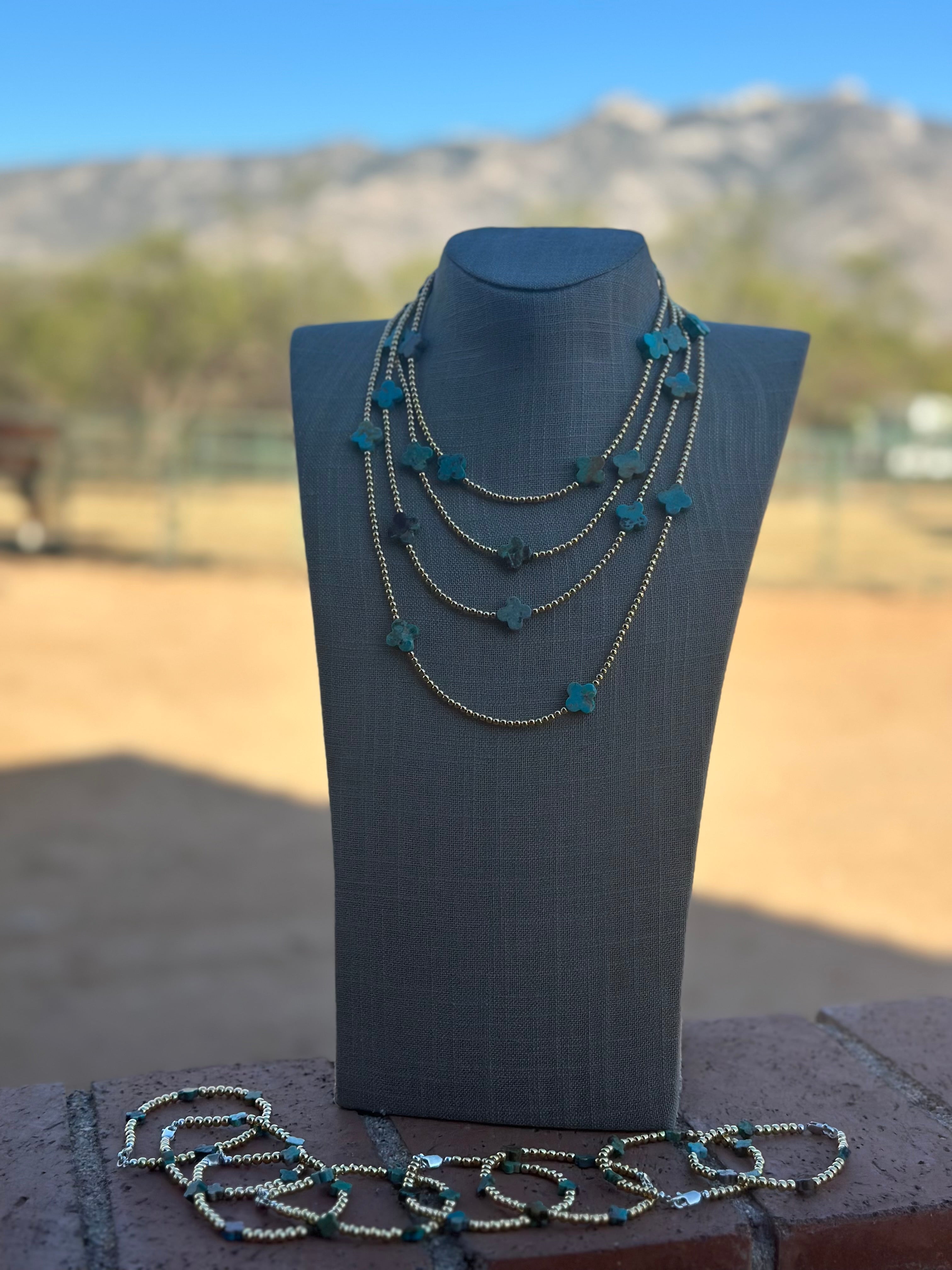 Cle’vara Turquoise, Gold & Sterling Silver Beaded Necklace and Bracelets