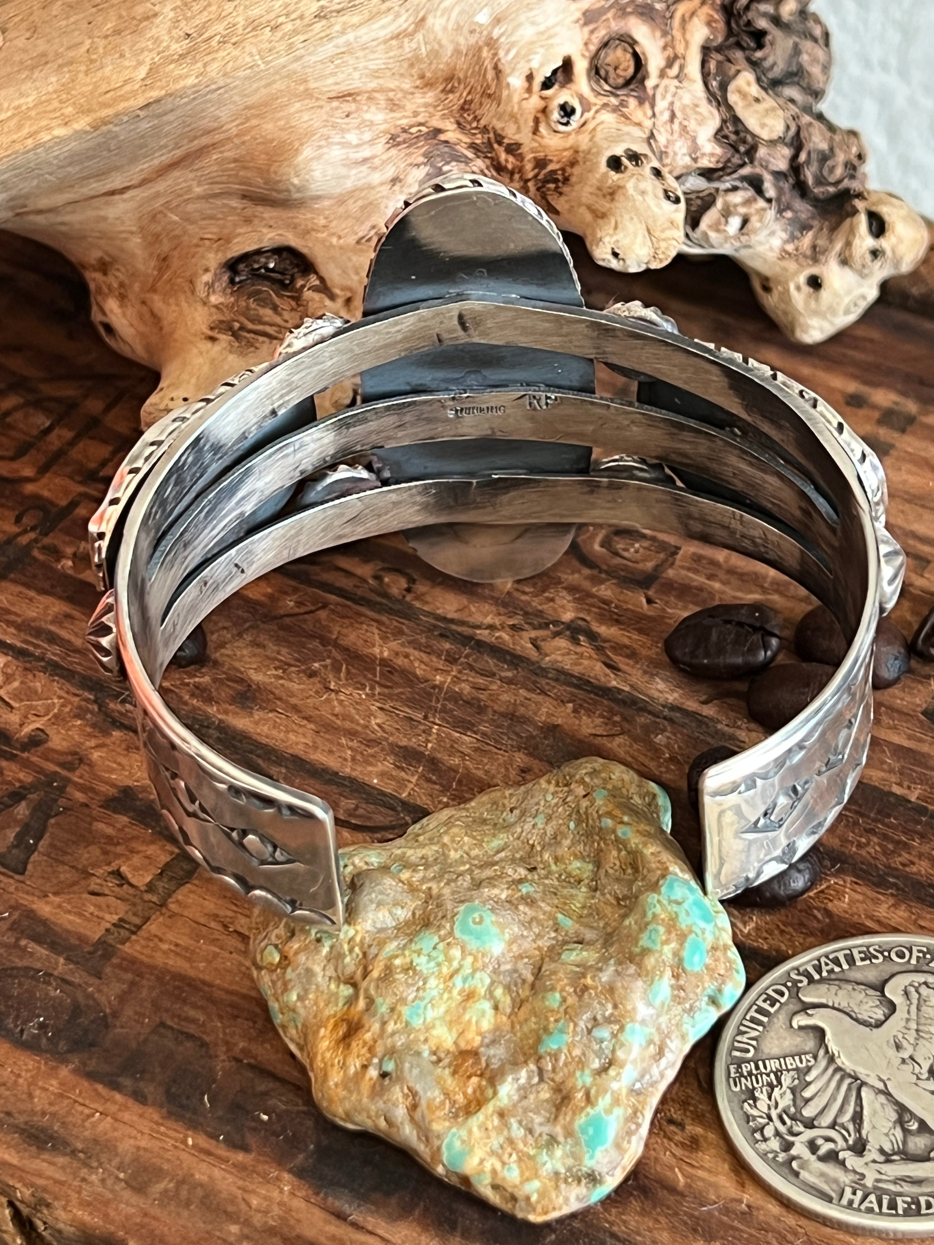 Sterling Silver Handcrafted Cuff Bracelet with Onyx, Owl and Skull Detail, Taller Stone