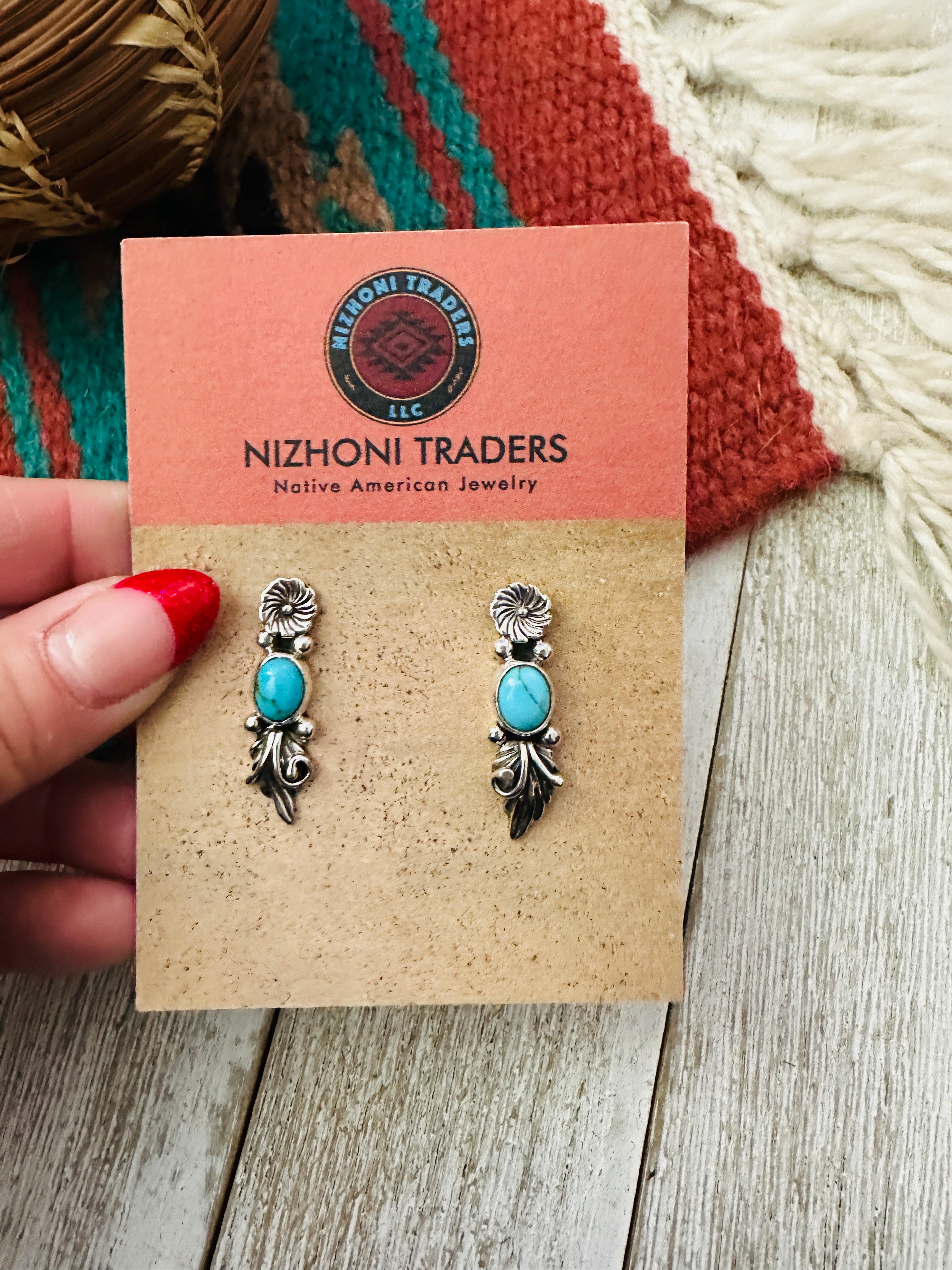 Handcrafted Turquoise & Sterling Silver Flower Dangle Earrings