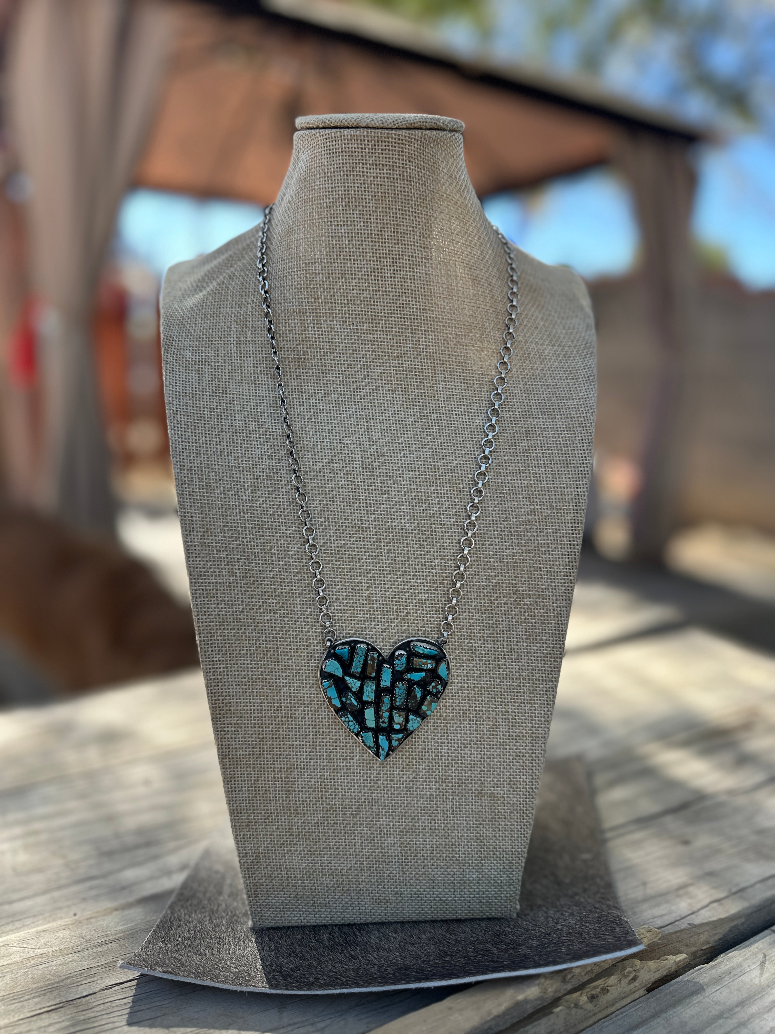 Handmade Number 8 Turquoise & Sterling Silver Heart Necklace