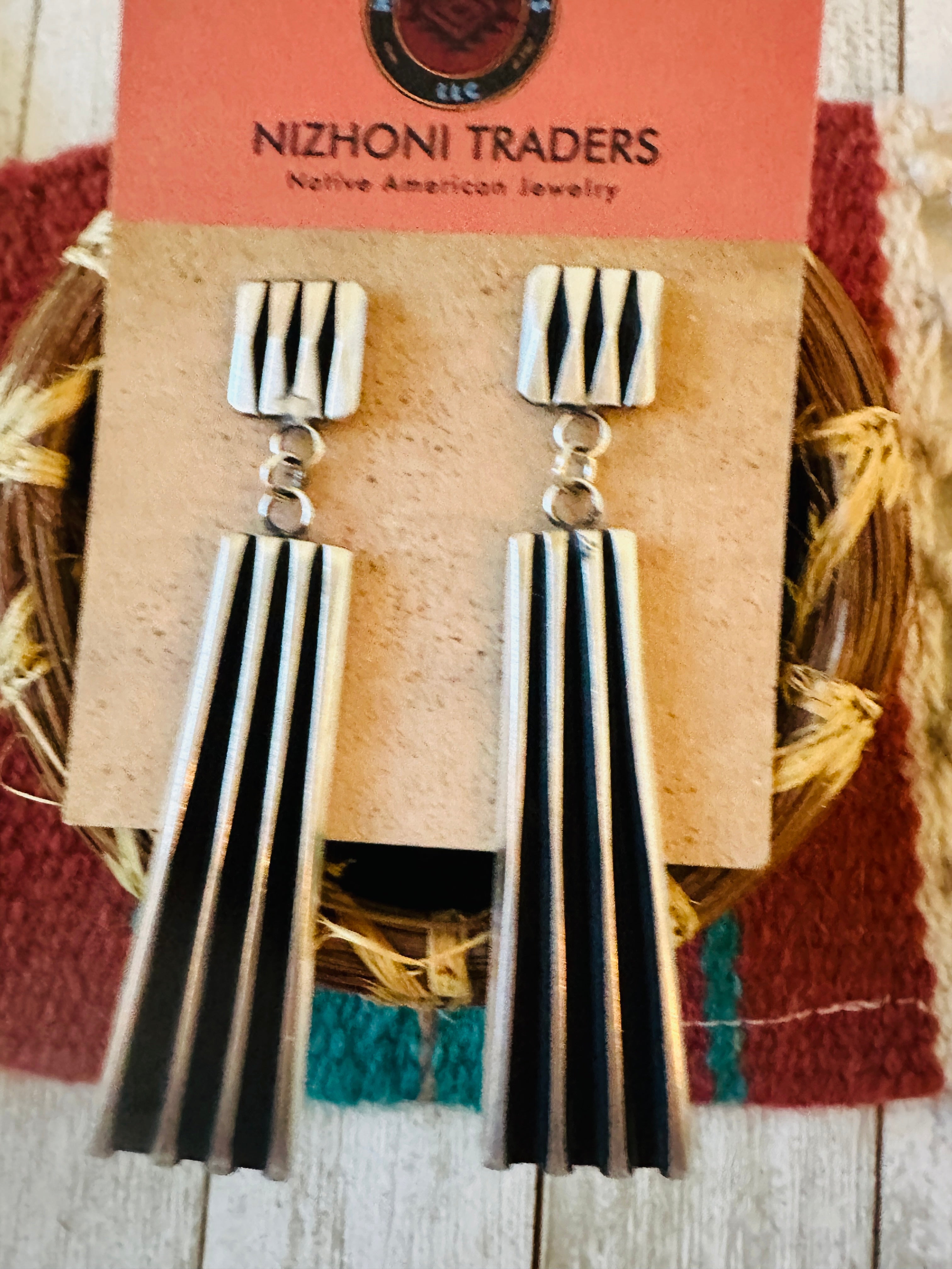 Handcrafted & Hand Stamped Leander Tahe Sterling Silver Dangle Earrings