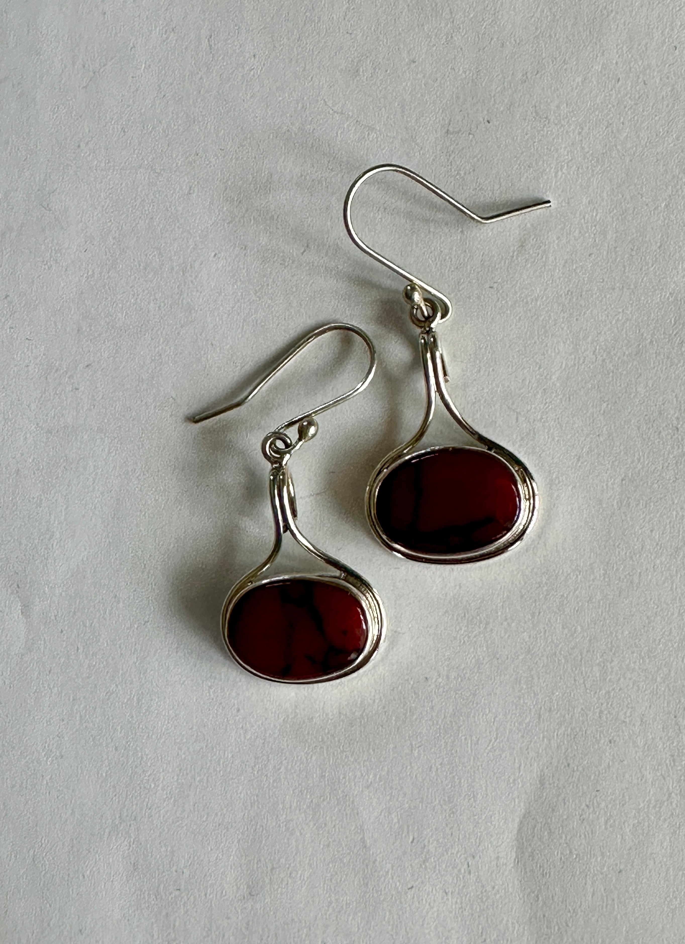 Red Jasper Oval Earrings in Wire Frame