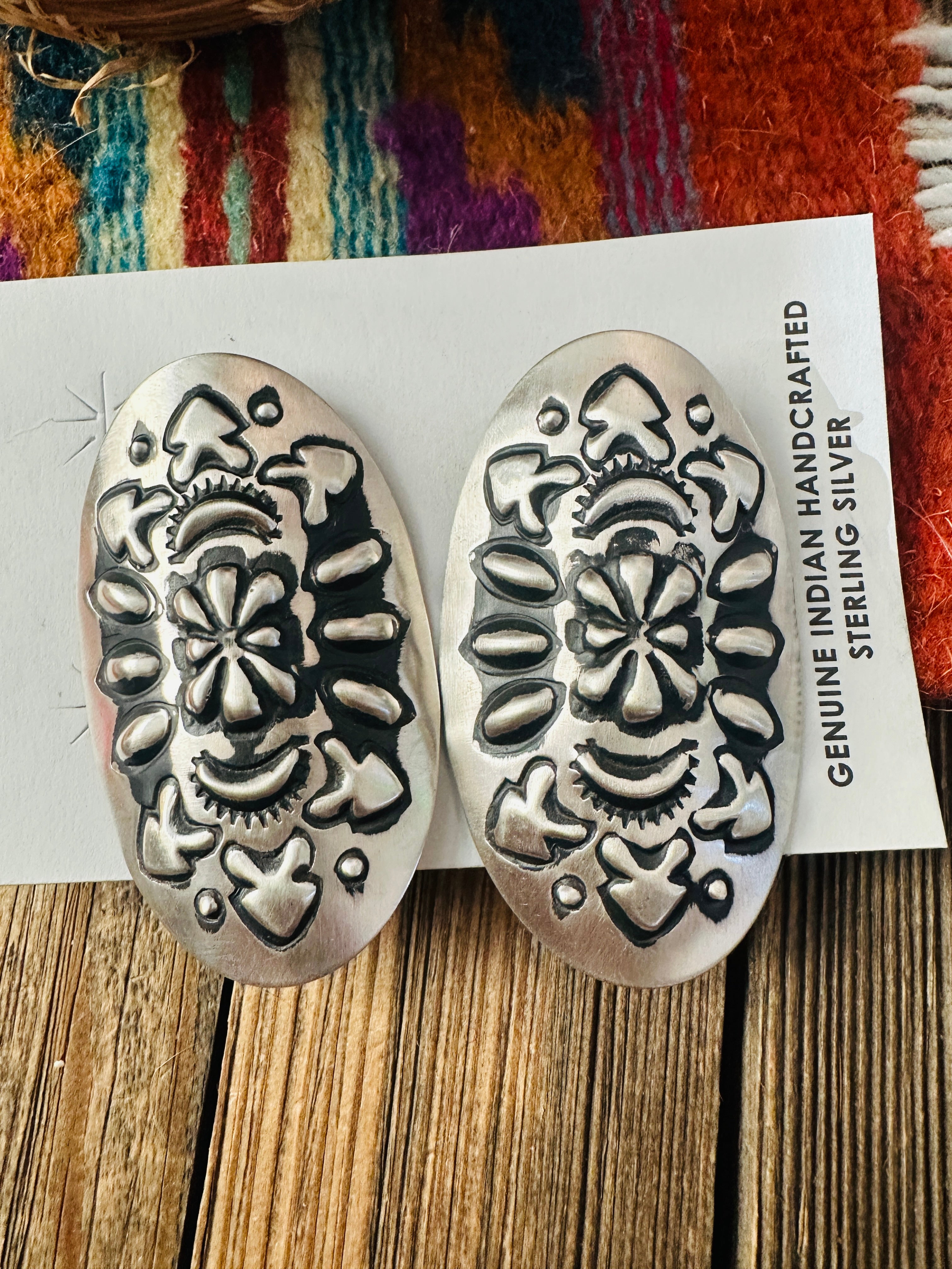 Handcrafted Sterling Silver Concho Post Earrings by Leander Tahe