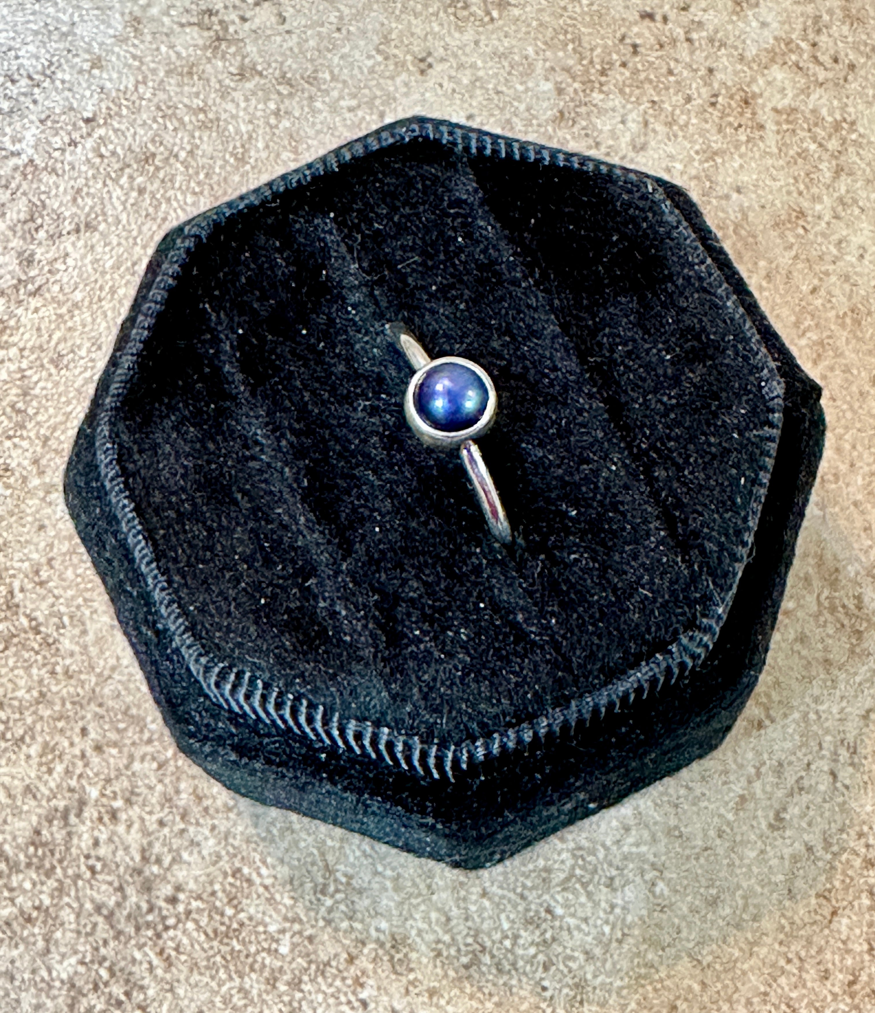 Petite Black Pearl Sterling Silver Ring