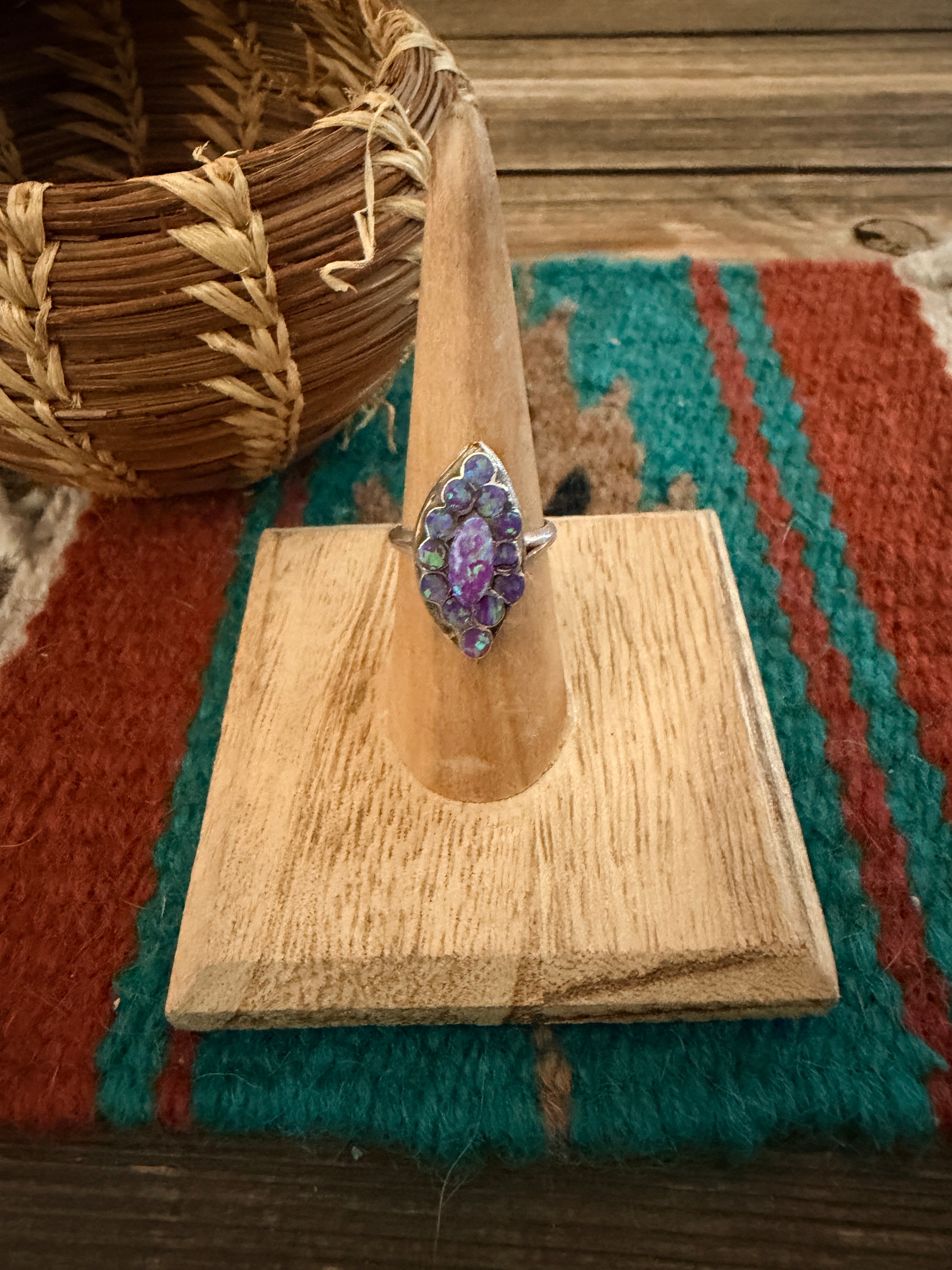 Handcrafted Purple Opal & Sterling Silver Ring Size 6.25