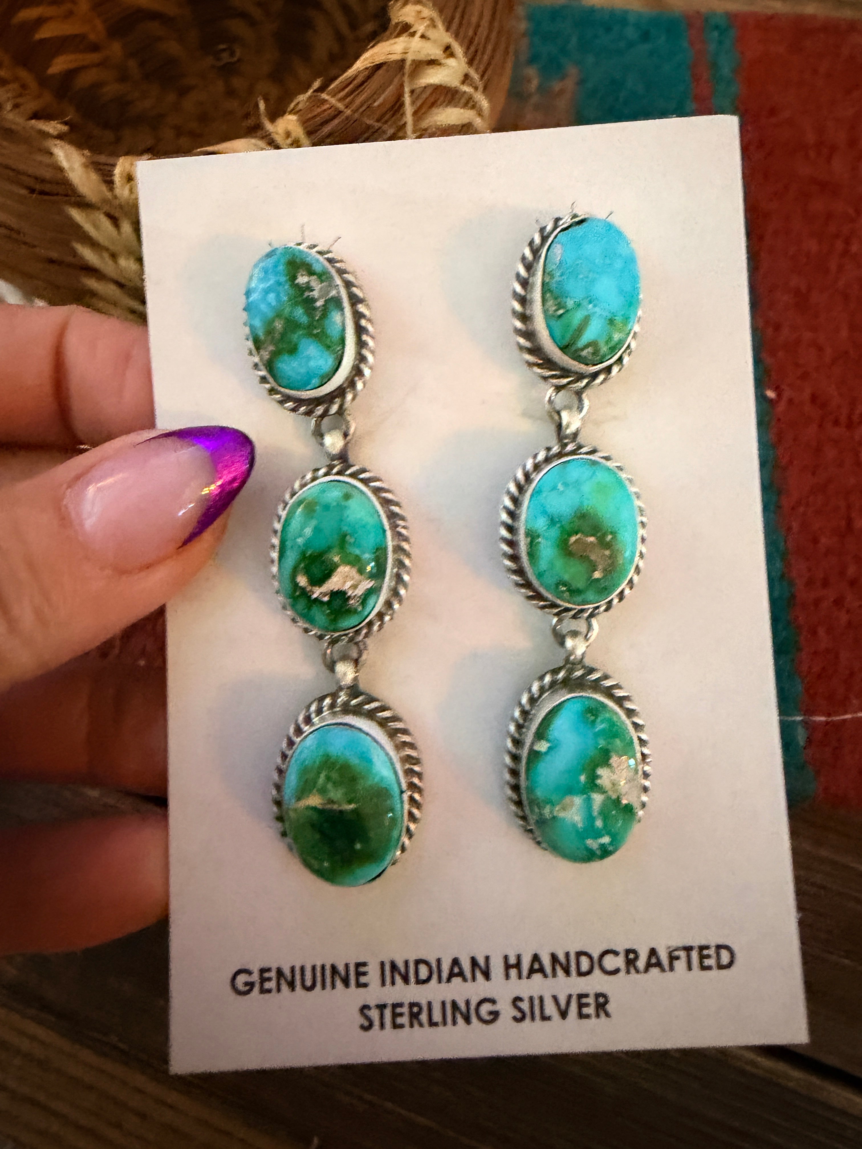 Handcrafted Sonoran Mountain Turquoise & Sterling Silver Dangle Earrings