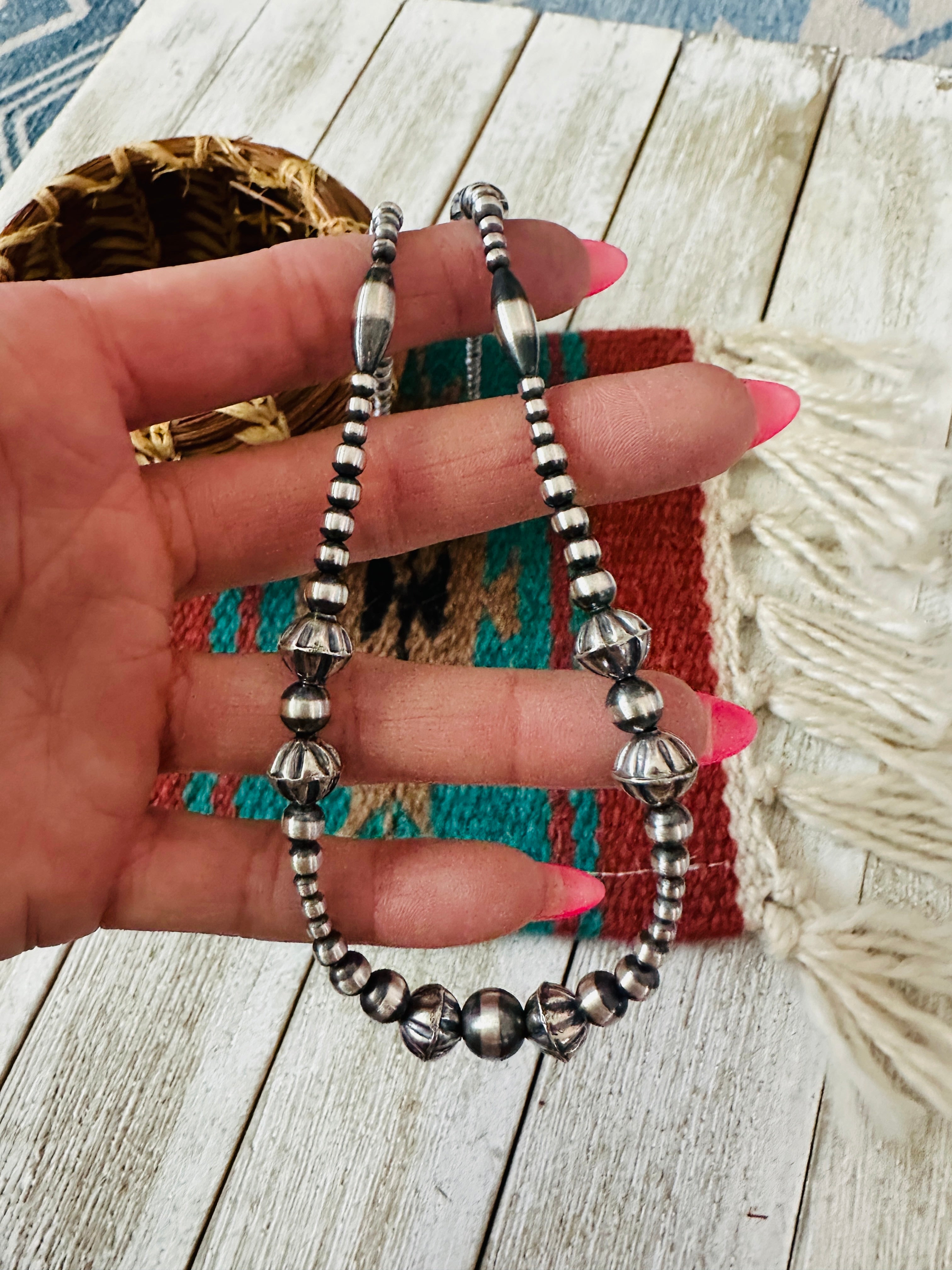 Handcrafted Sterling Silver Pearl Beaded Necklace