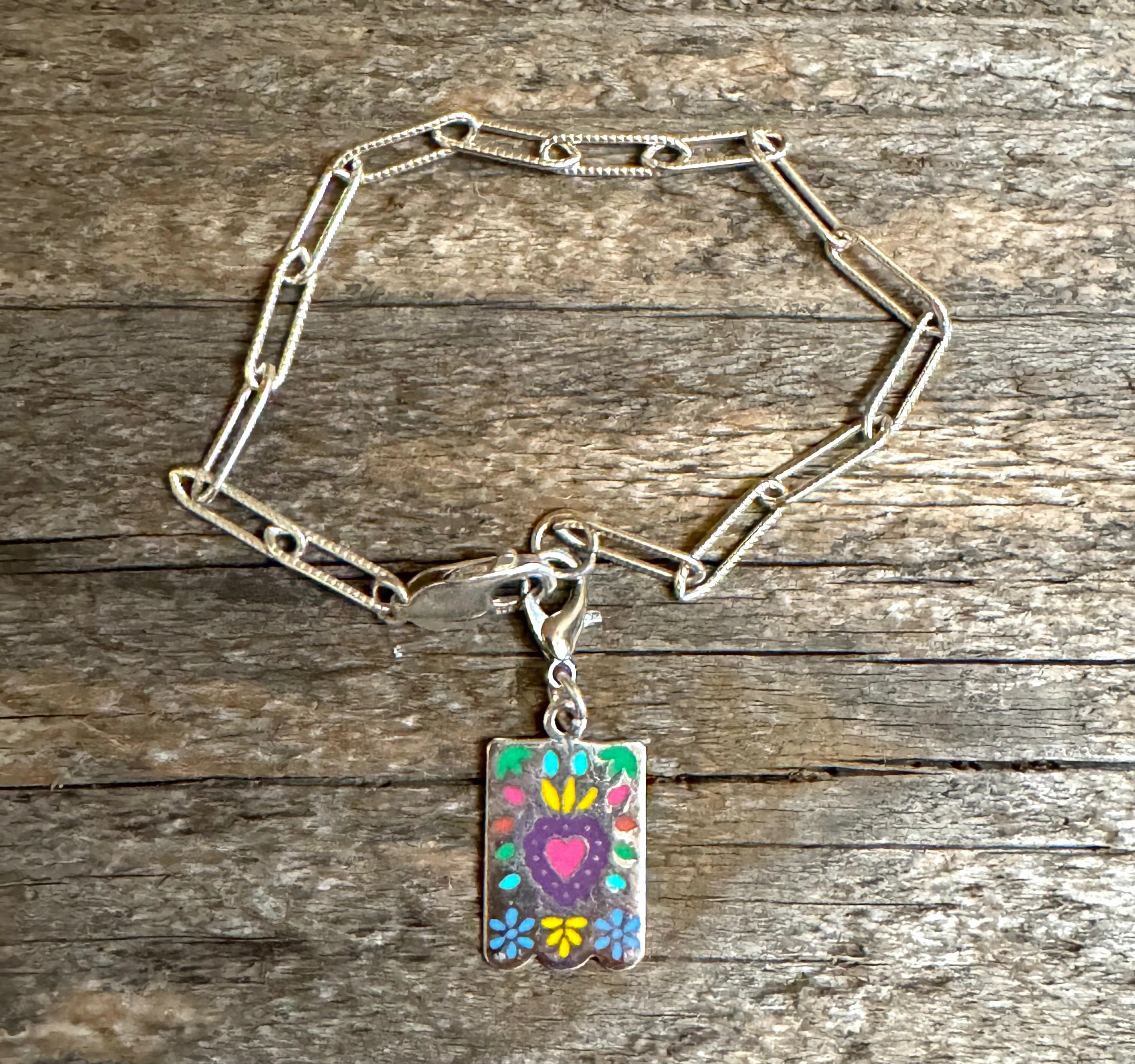 Multicolored Heart PostCard Sterling Silver Charm
