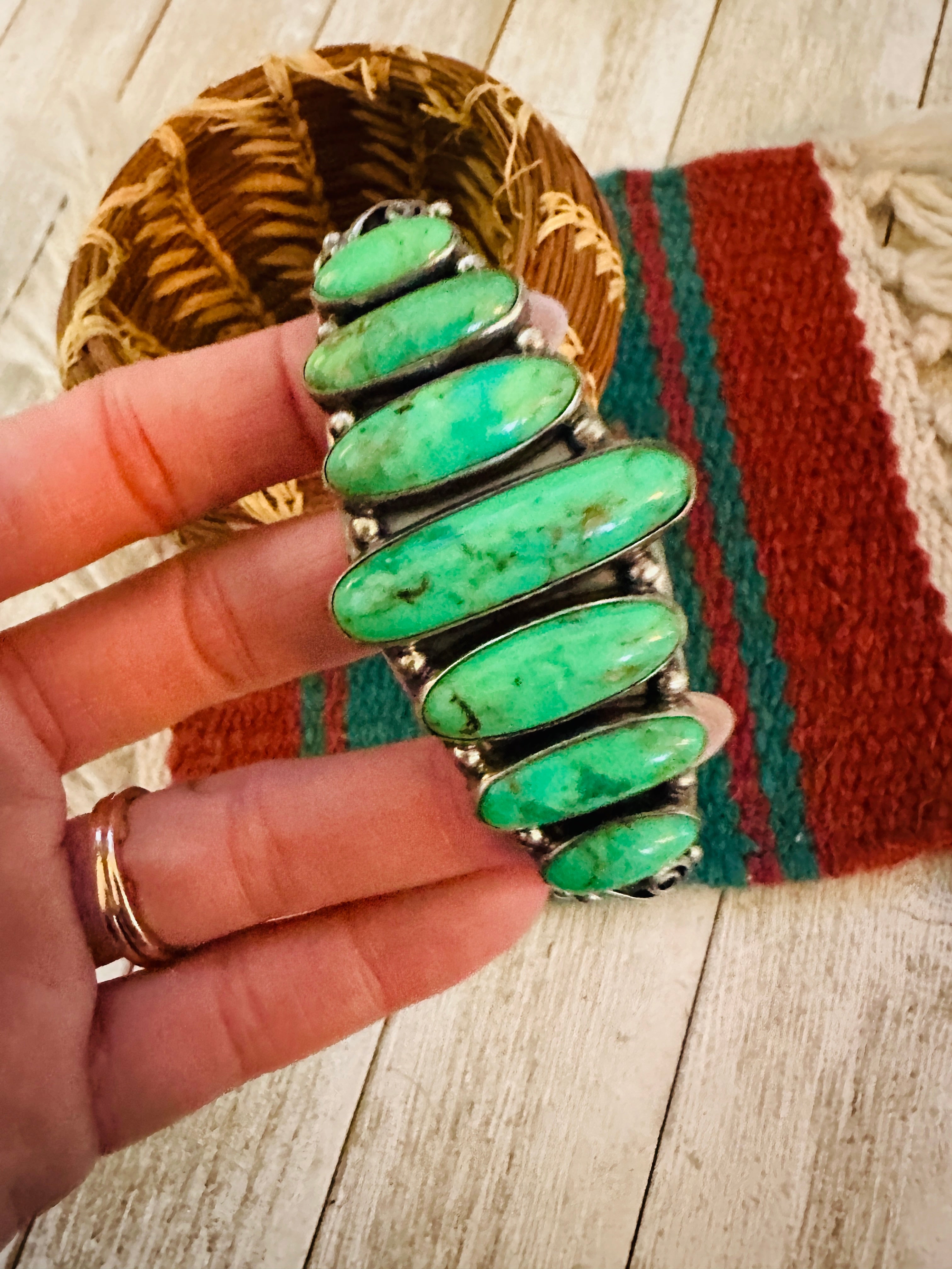 Handcrafted Green Kingman Turquoise & Sterling Silver Cuff Bracelet