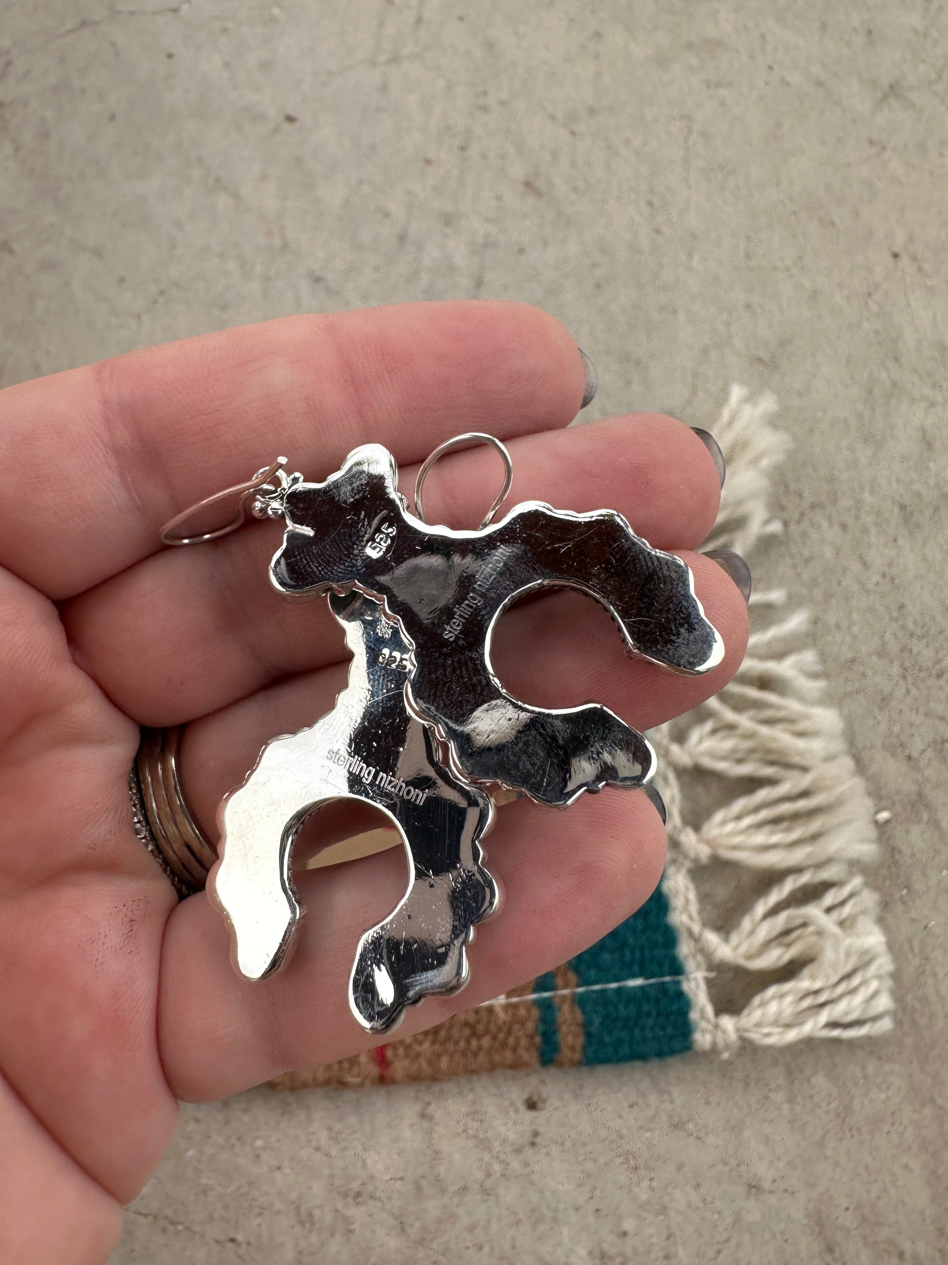 “Beverly Hills” Handmade Turquoise Sterling Silver Dangle Earrings Signed Nizhoni