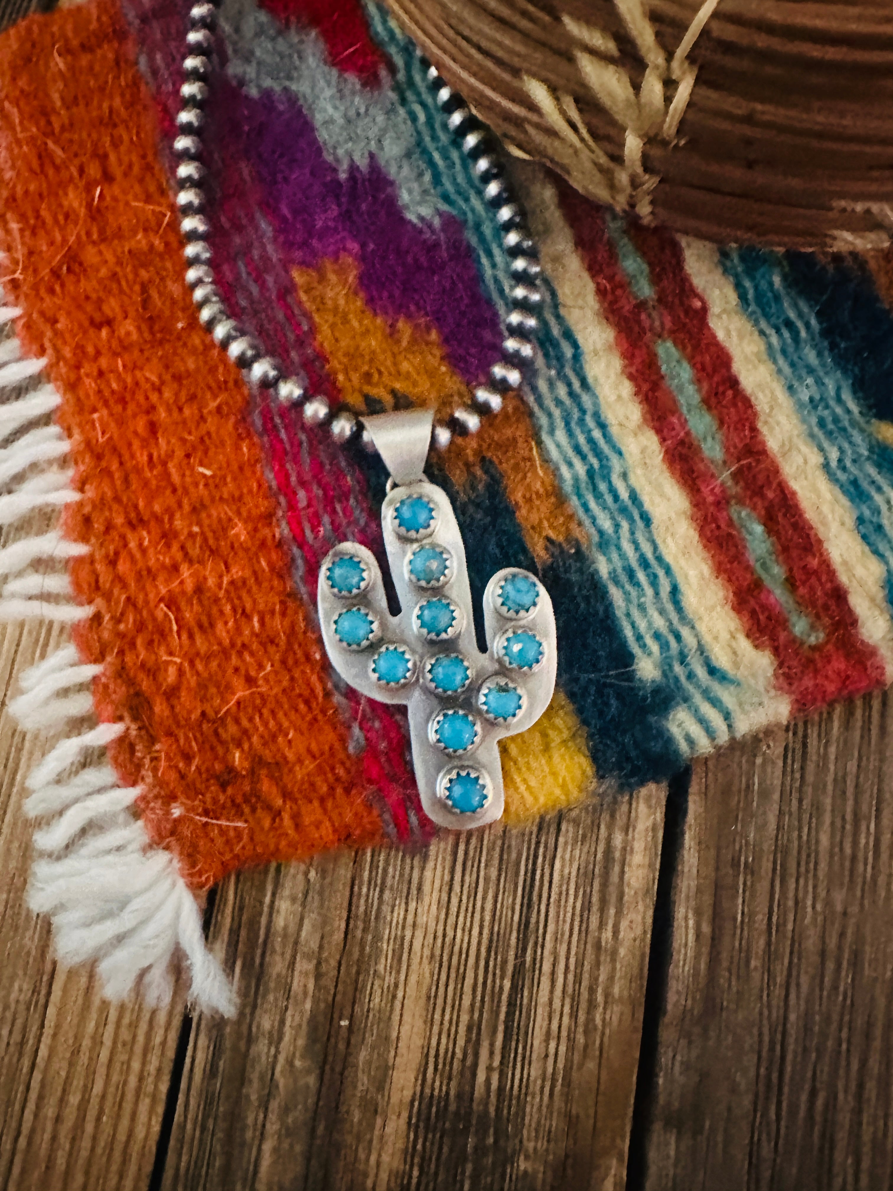 Handcrafted Sterling Silver and Turquoise Cactus Pendant