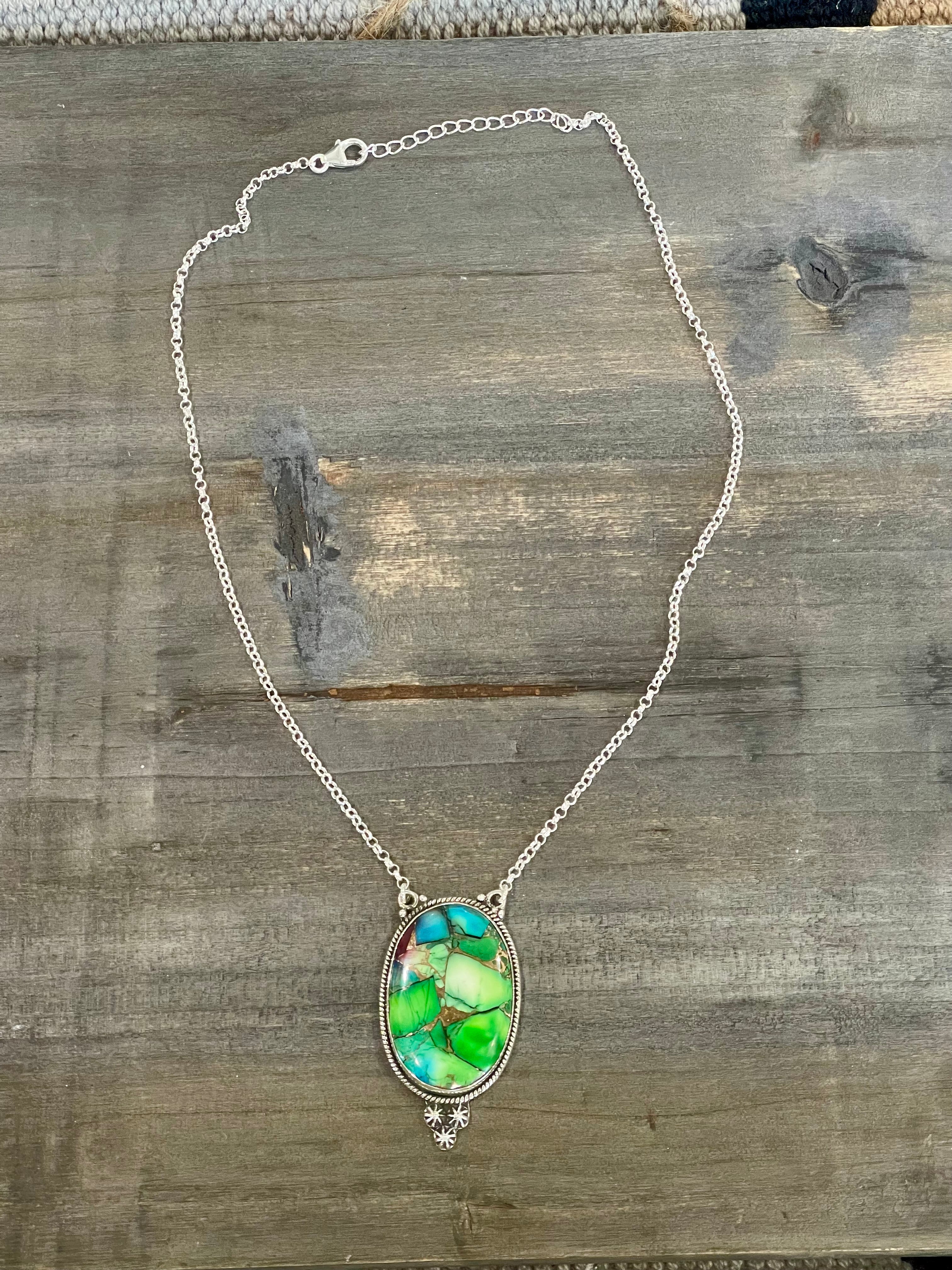 Beautiful Handmade Peacock Dahlia Oval Necklace