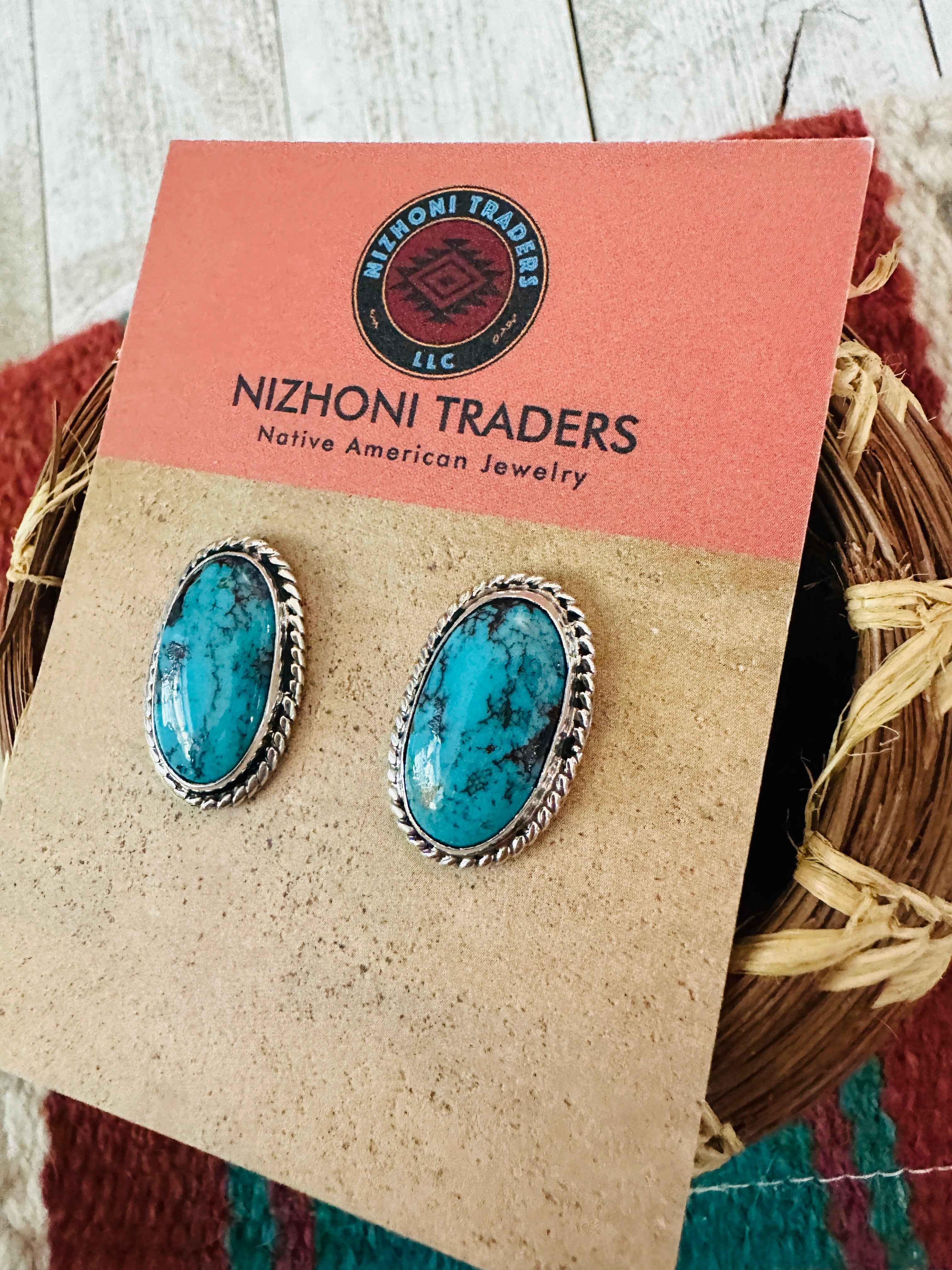 Navajo Turquoise & Sterling Silver Post Earrings