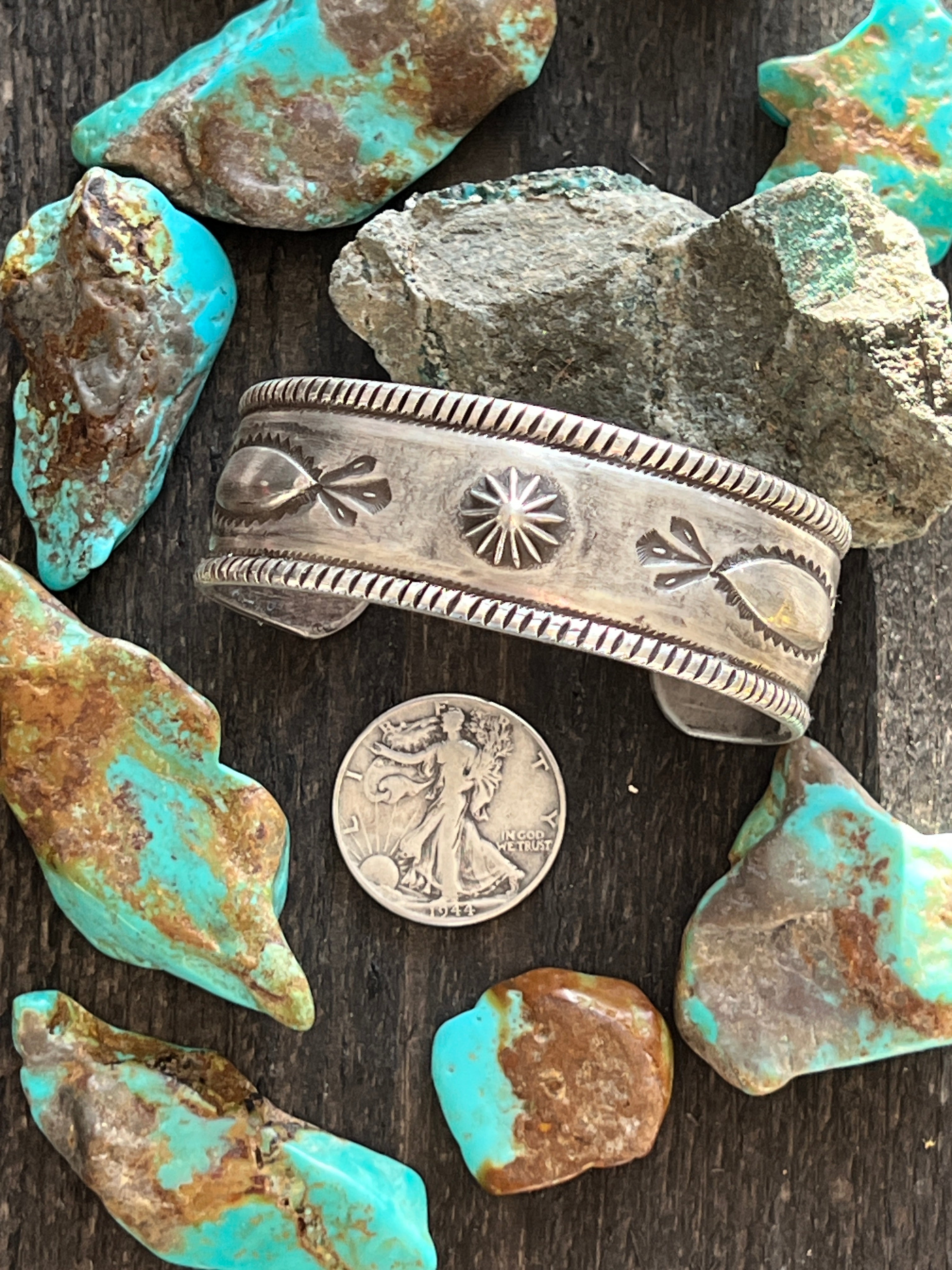 Handcrafted & Hand Forged Old Pawn Sterling Silver Ingot Cuff Bracelet by Santa Fe Artist, Buffalo: The Concho