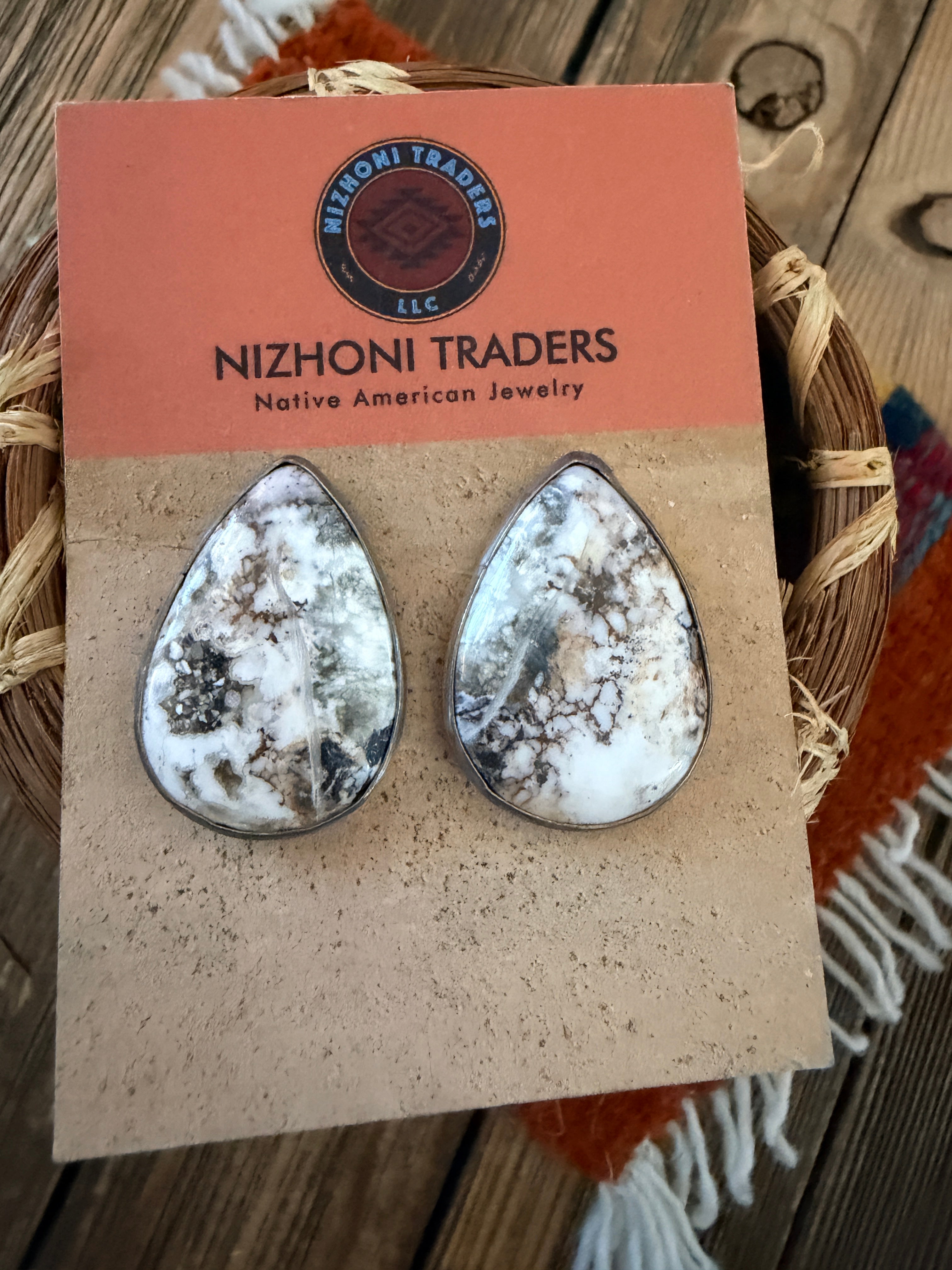 Handcrafted White Buffalo & Sterling Silver Post Earrings