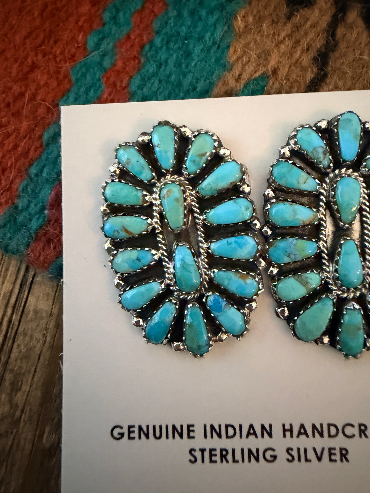 Handcrafted Turquoise & Sterling Silver Cluster Post Earrings