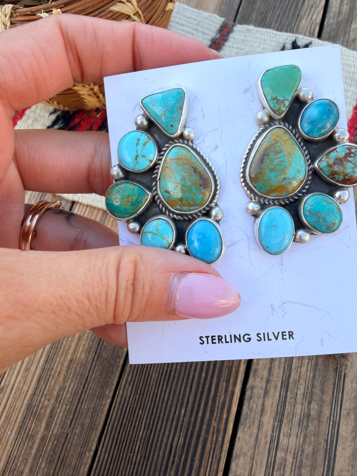Handcrafted Turquoise & Sterling Silver Cluster Post Earrings by Geraldine James