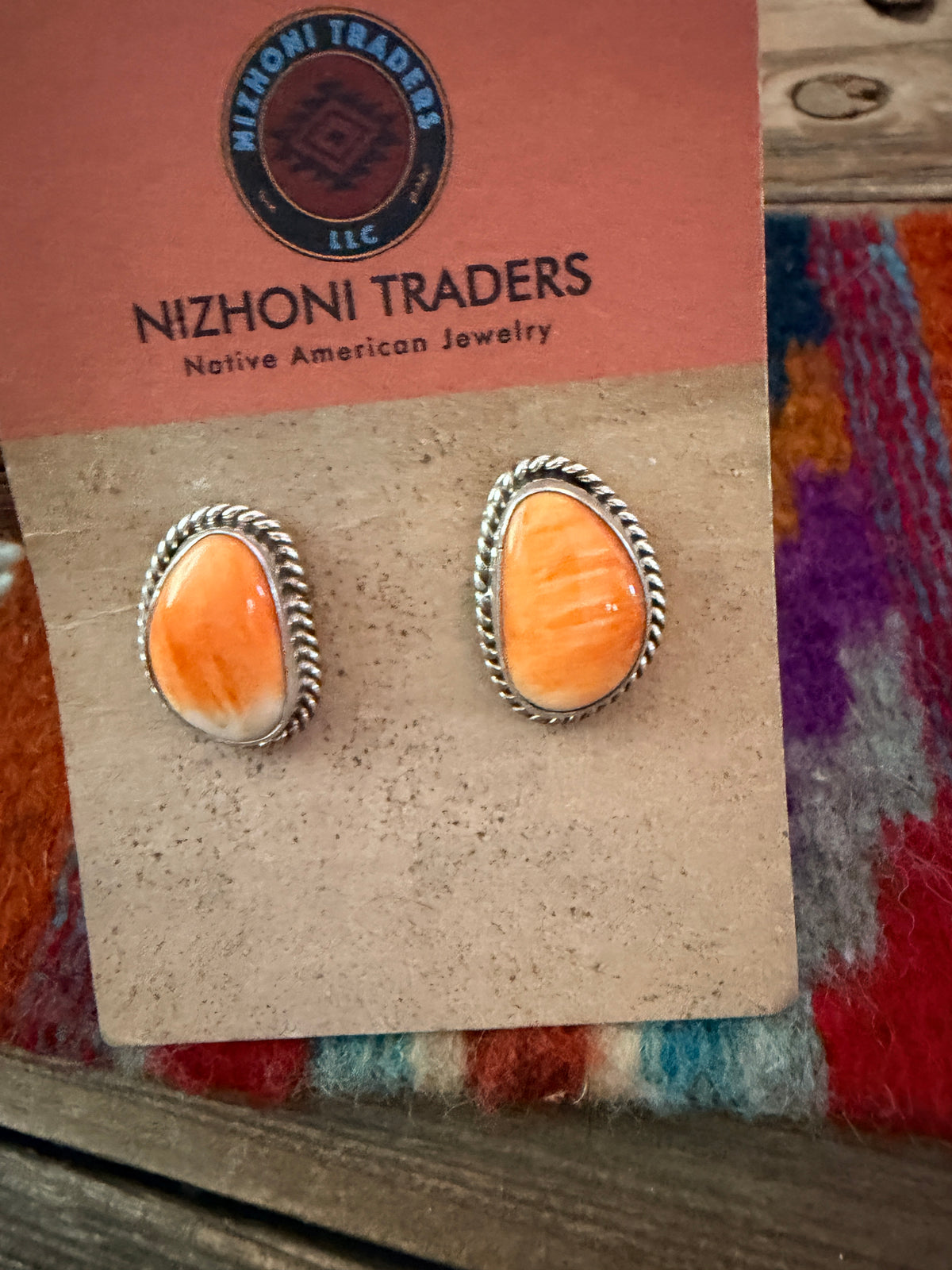 Handcrafted Orange Spiny & Sterling Silver Stud Earrings