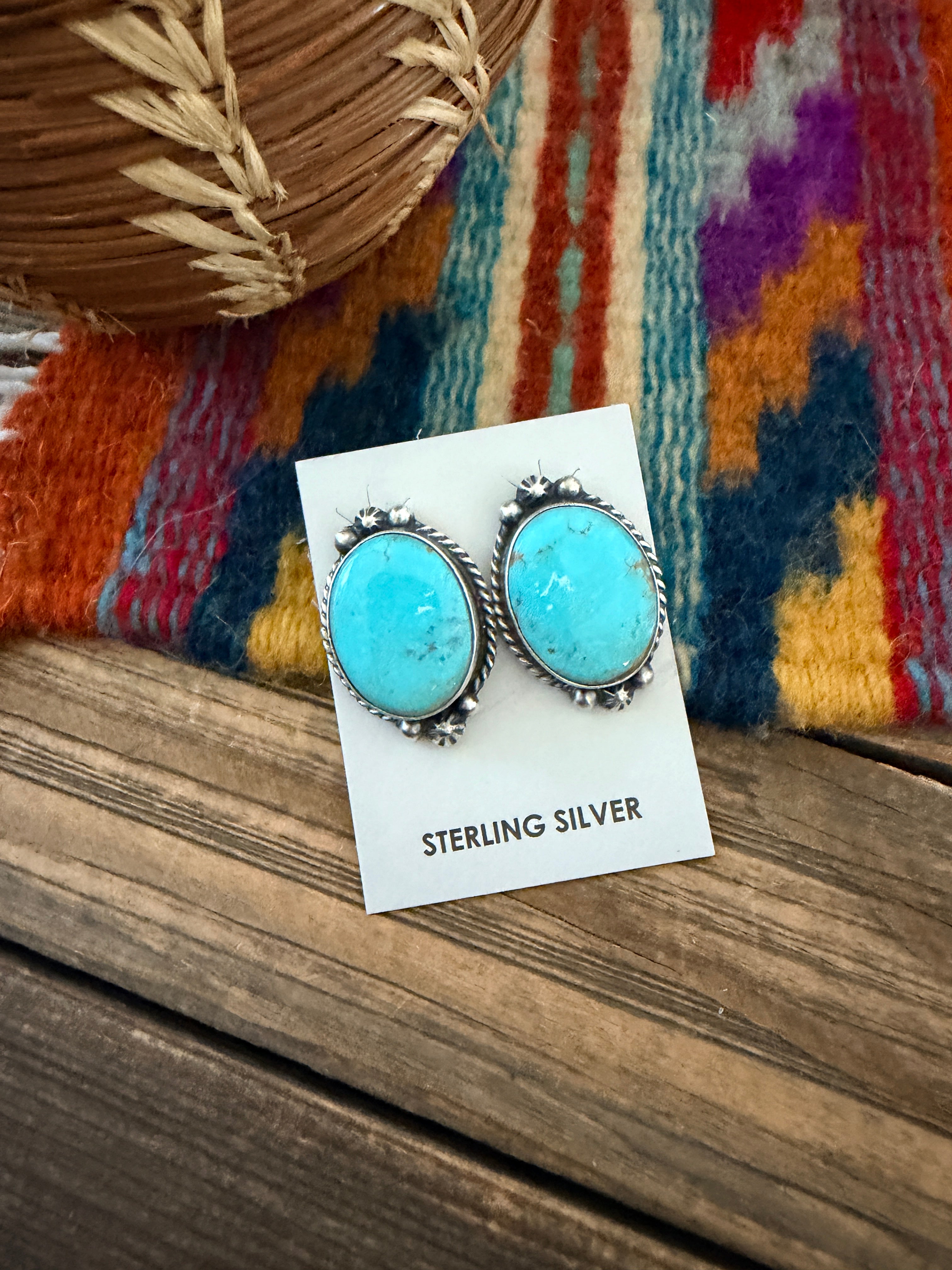 Handcrafted Turquoise & Sterling Silver Post Earrings