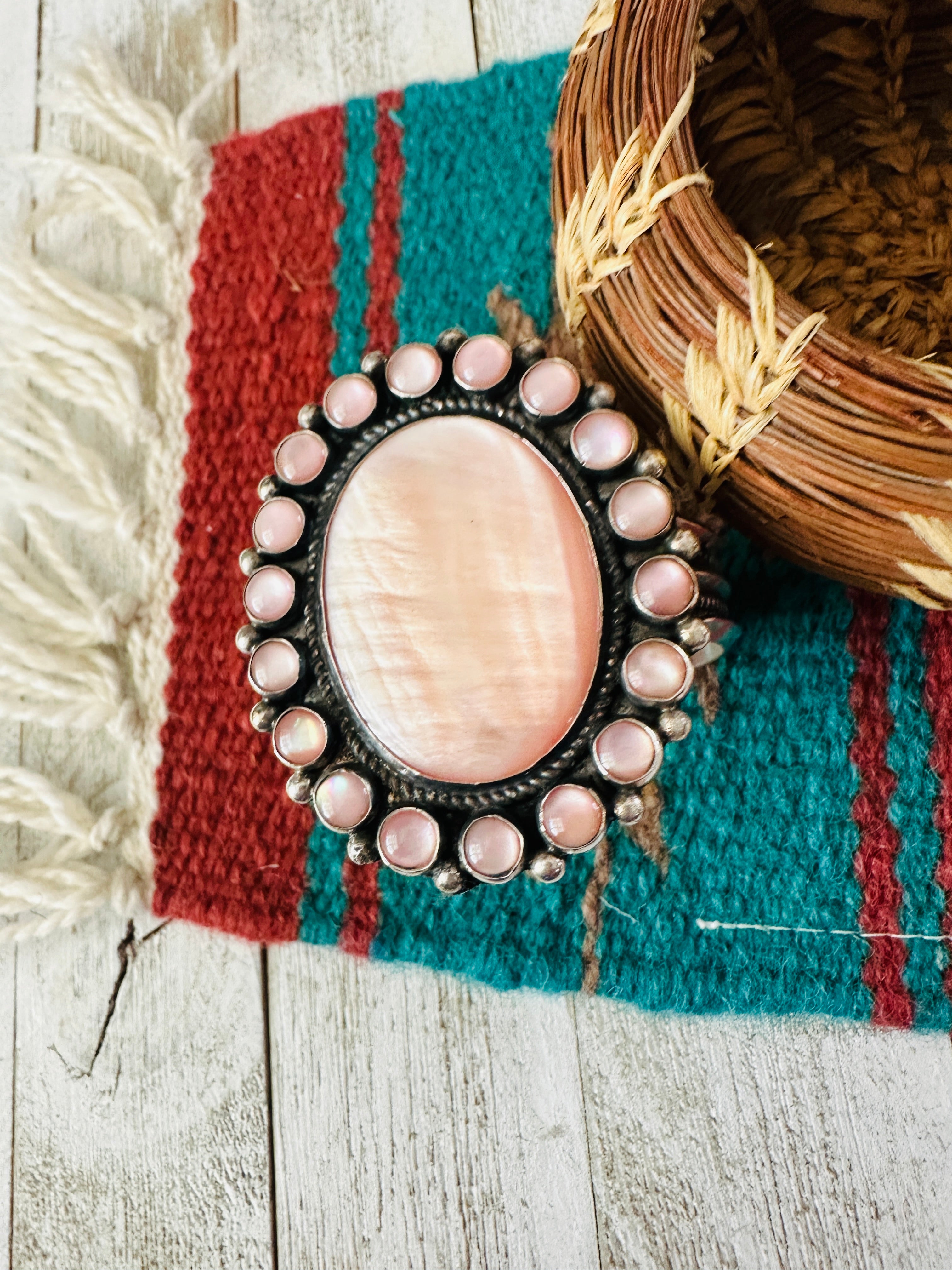 Sterling Silver & Mother of Pearl Cuff Bracelet /