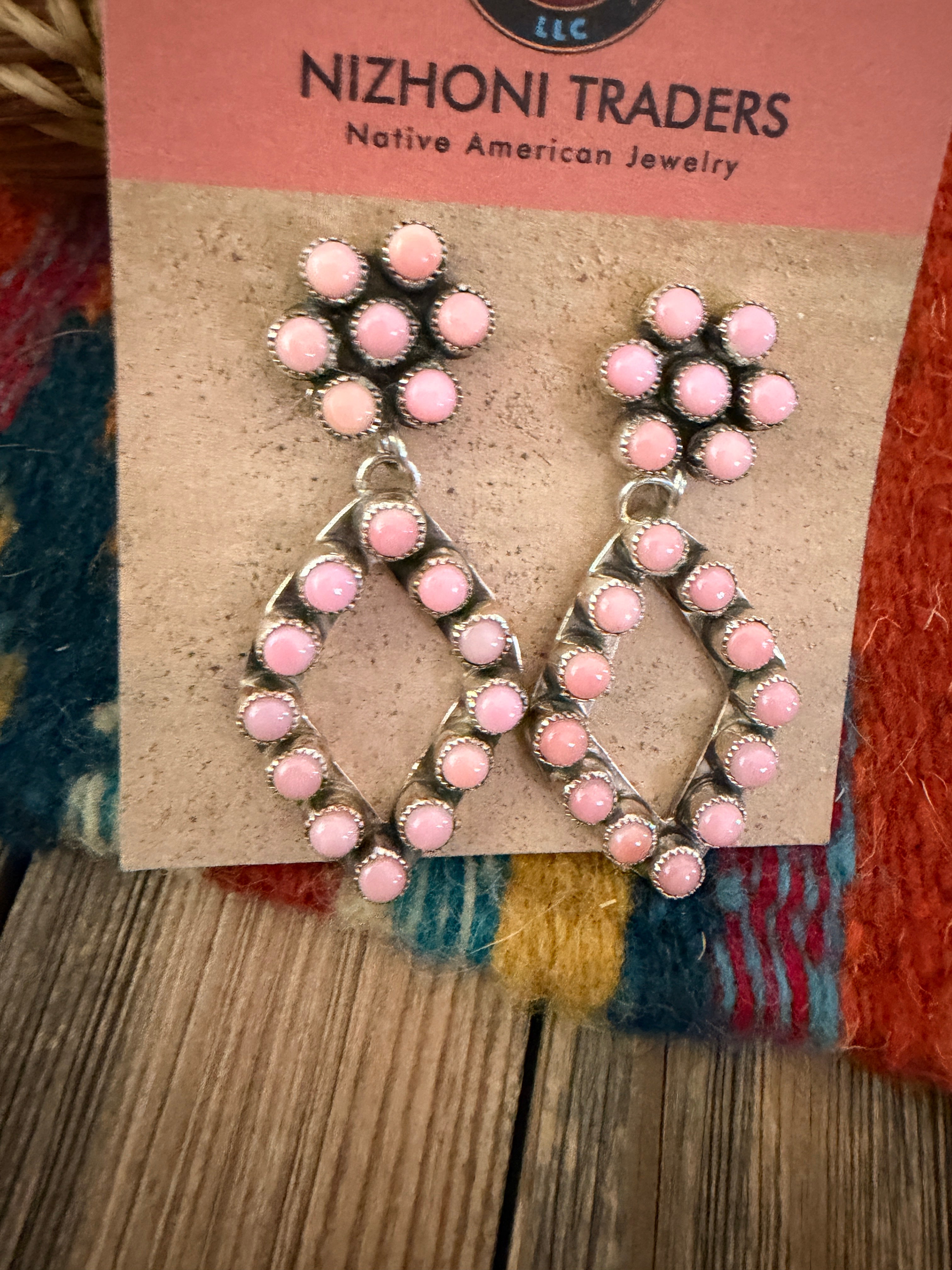 Handcrafted Queen Pink Conch & Sterling Silver Cluster Dangle Earrings