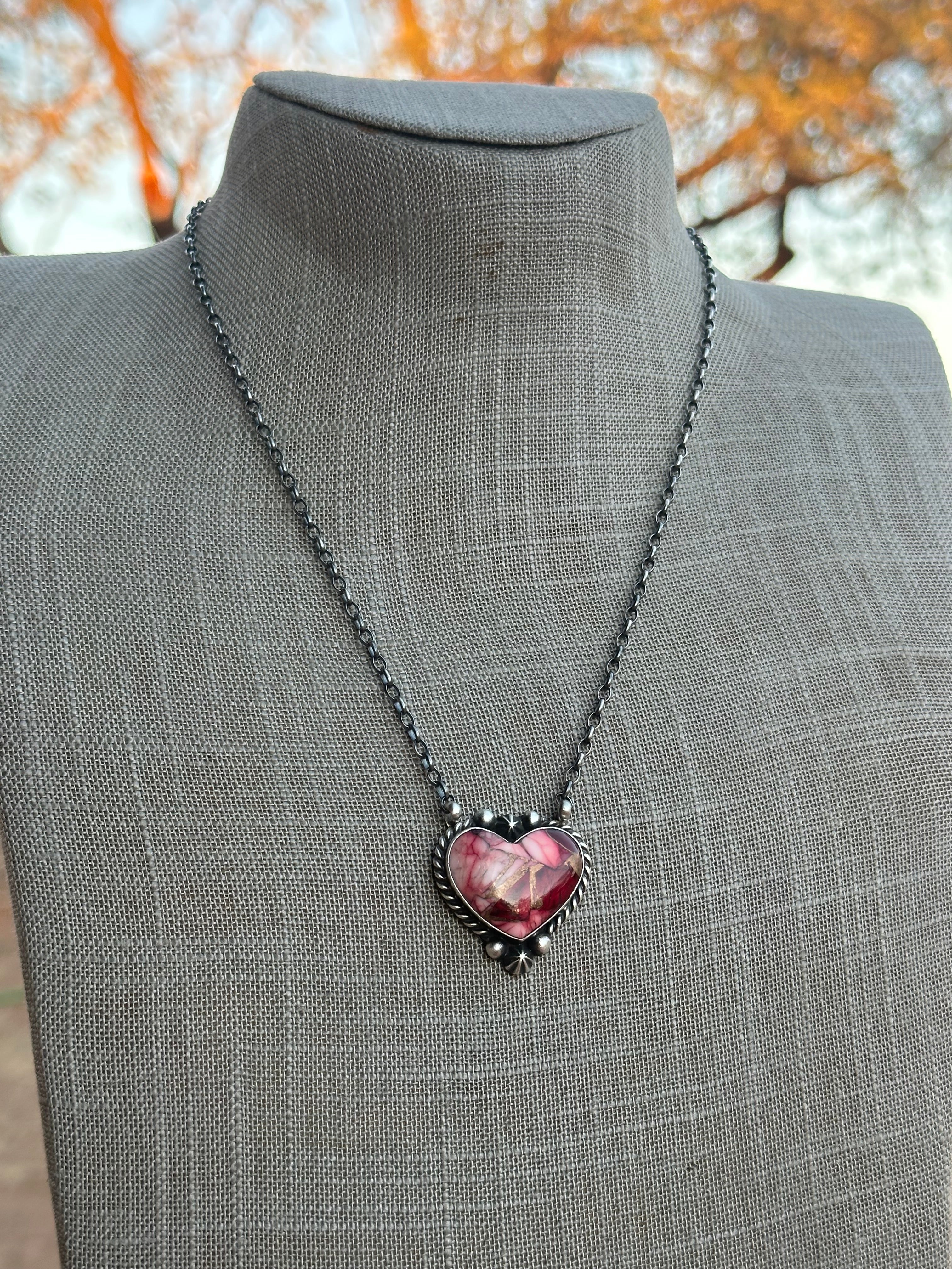 Handcrafted Rose Dahlia & Sterling Silver Heart Necklace