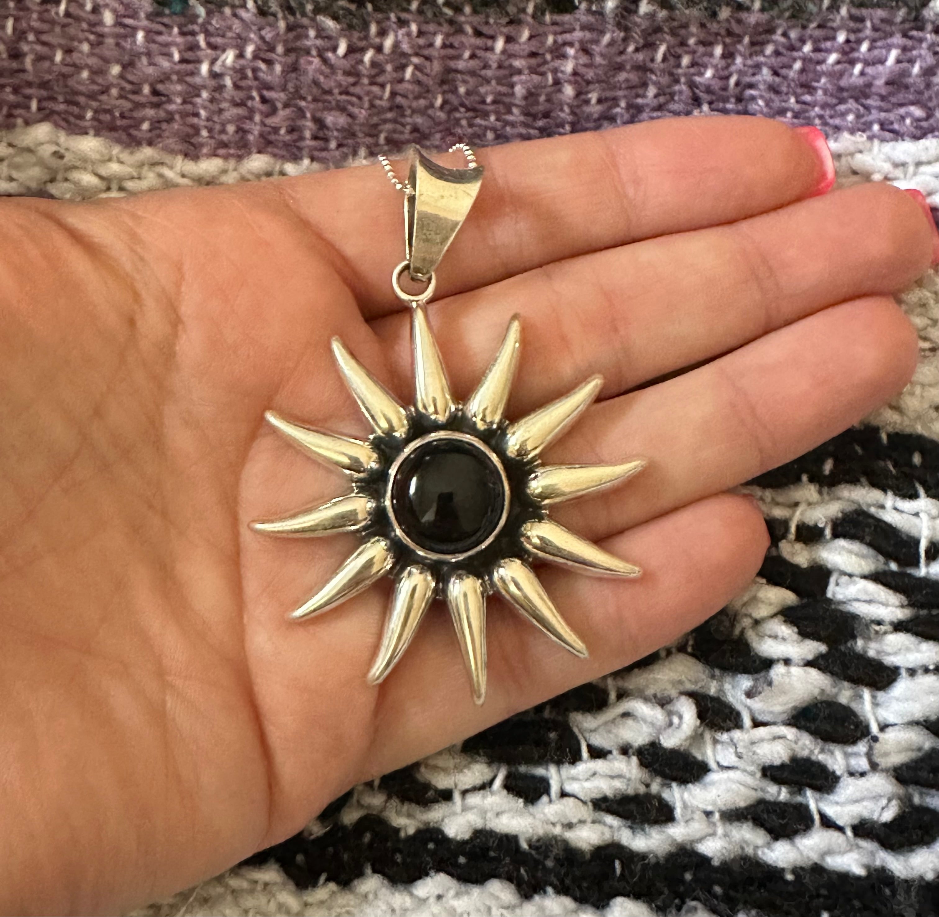 Sunburst Pendant w/Domed Obsidian Necklace