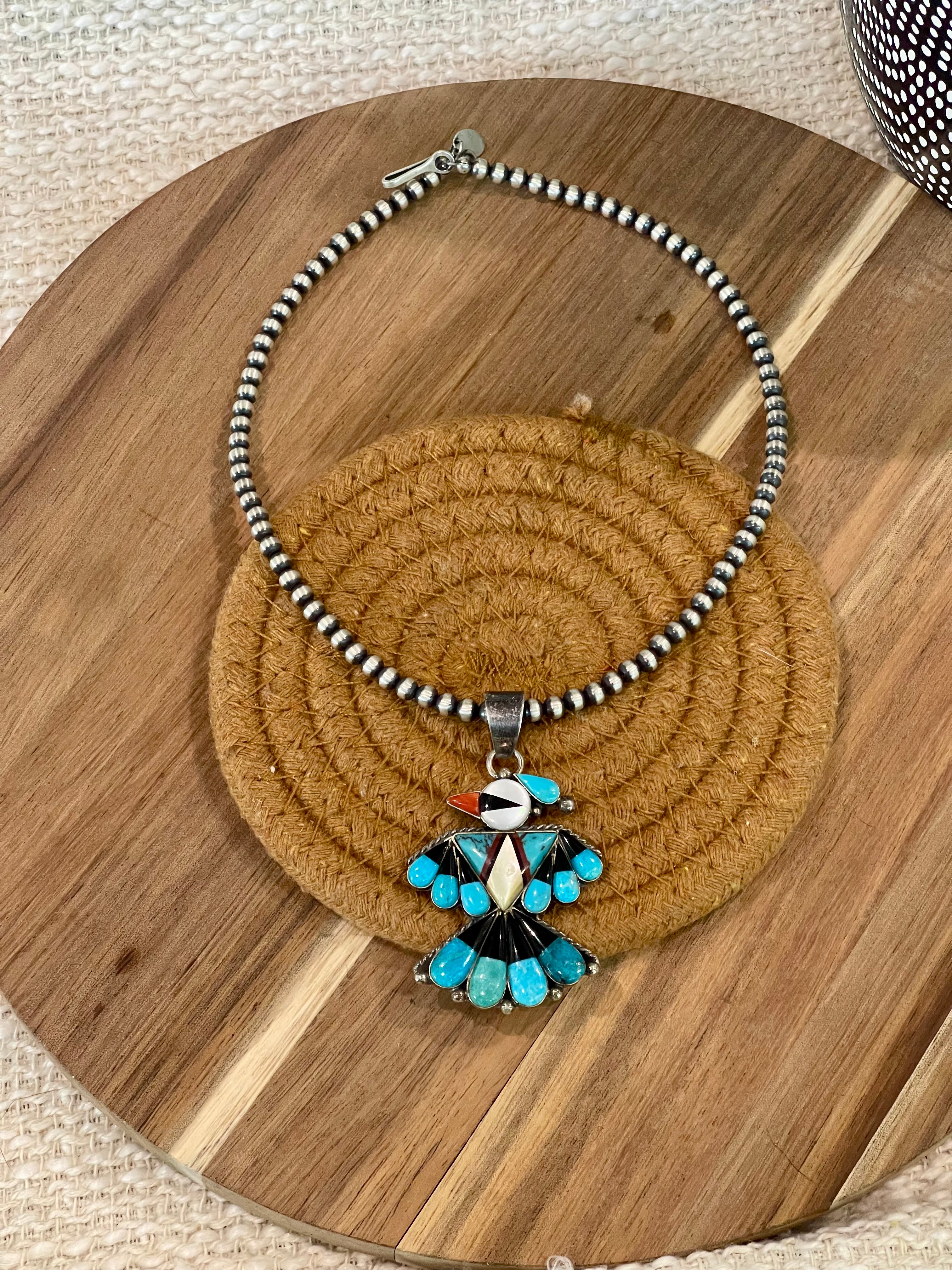 Handmade Sterling Silver & Multi Stone Thunderbird Pendant