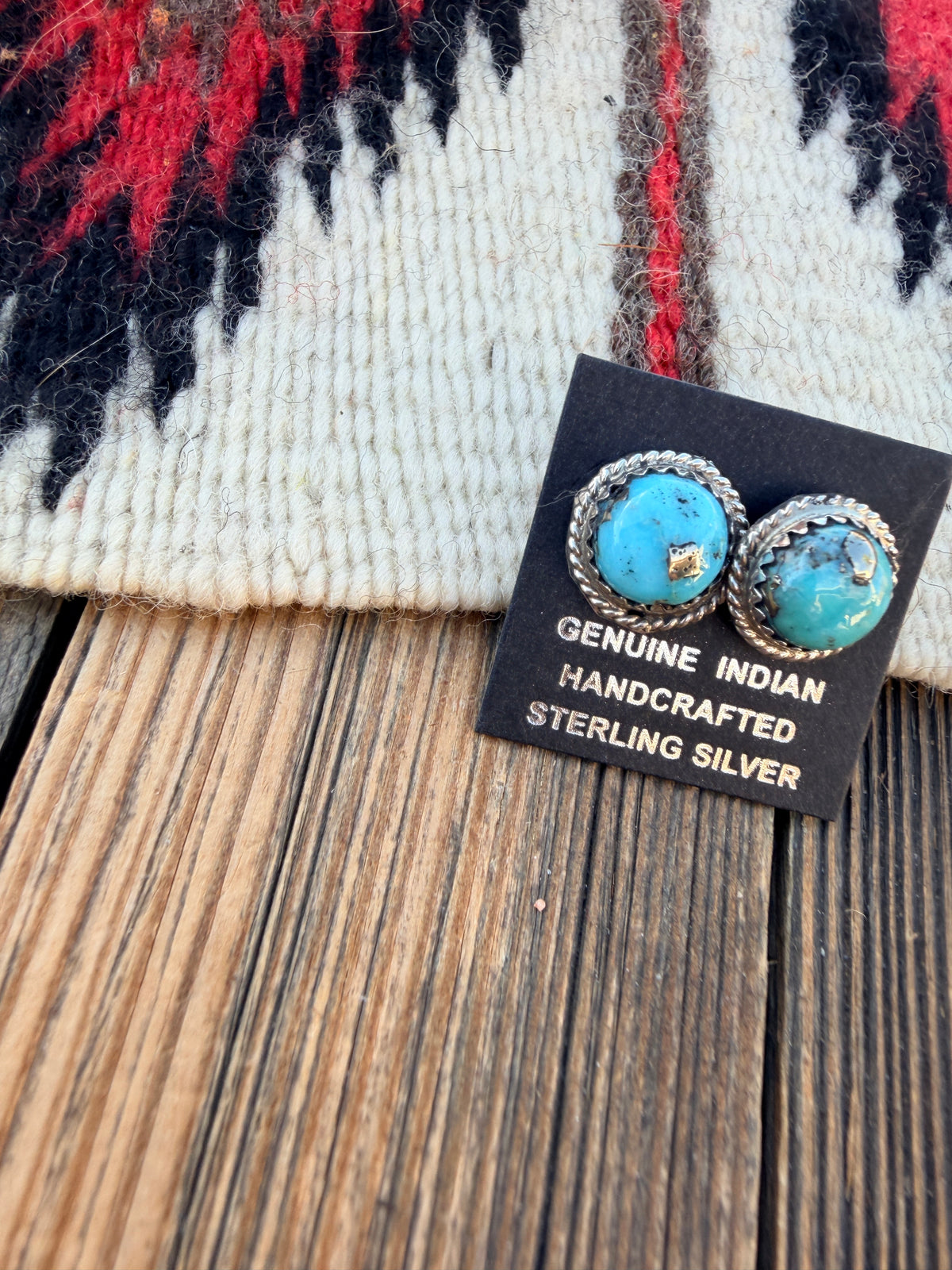 Handcrafted Morenci Turquoise & Sterling Silver Stud Earrings