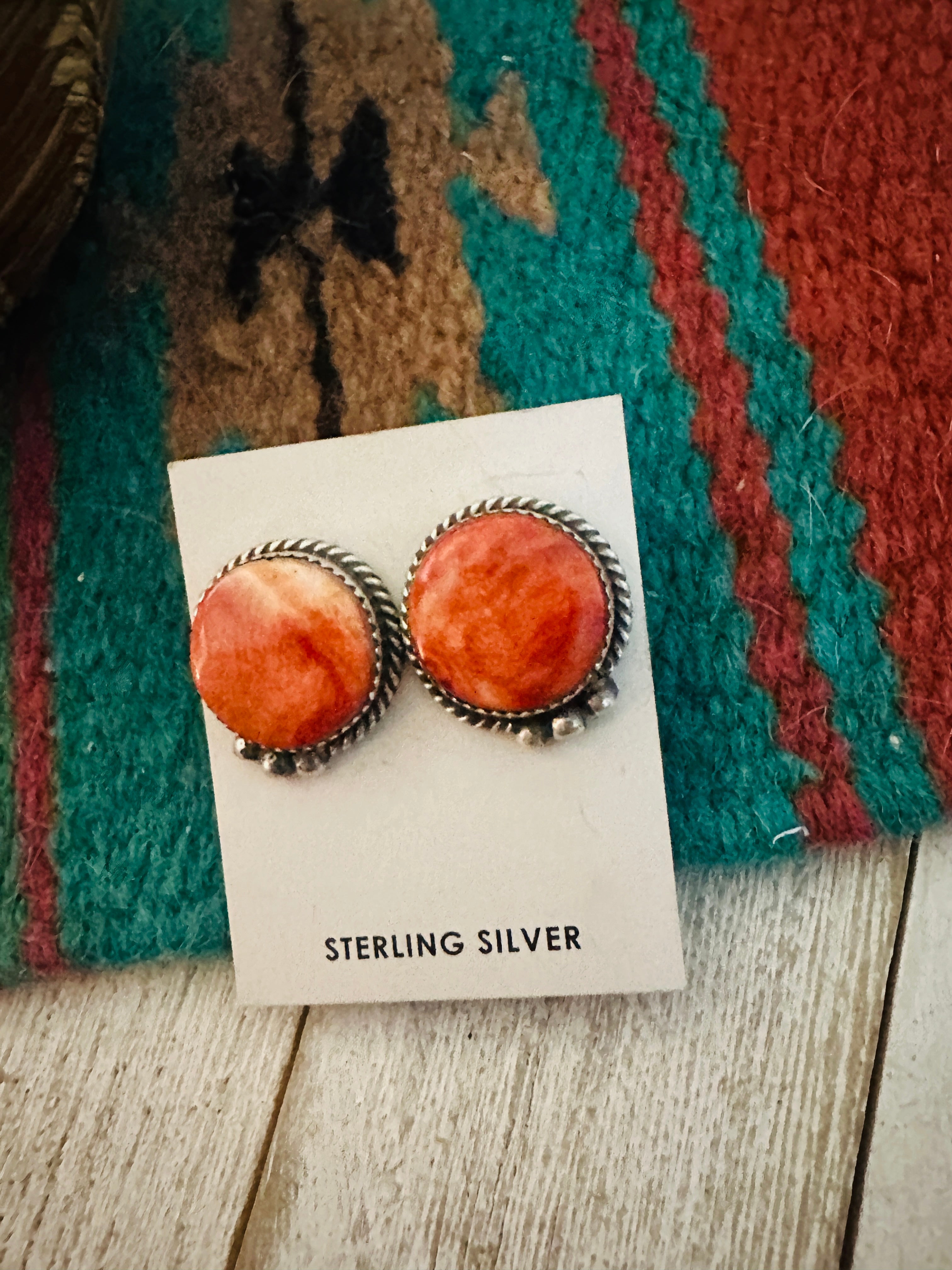 Navajo Sterling Silver & Spiny Oyster Post Earrings